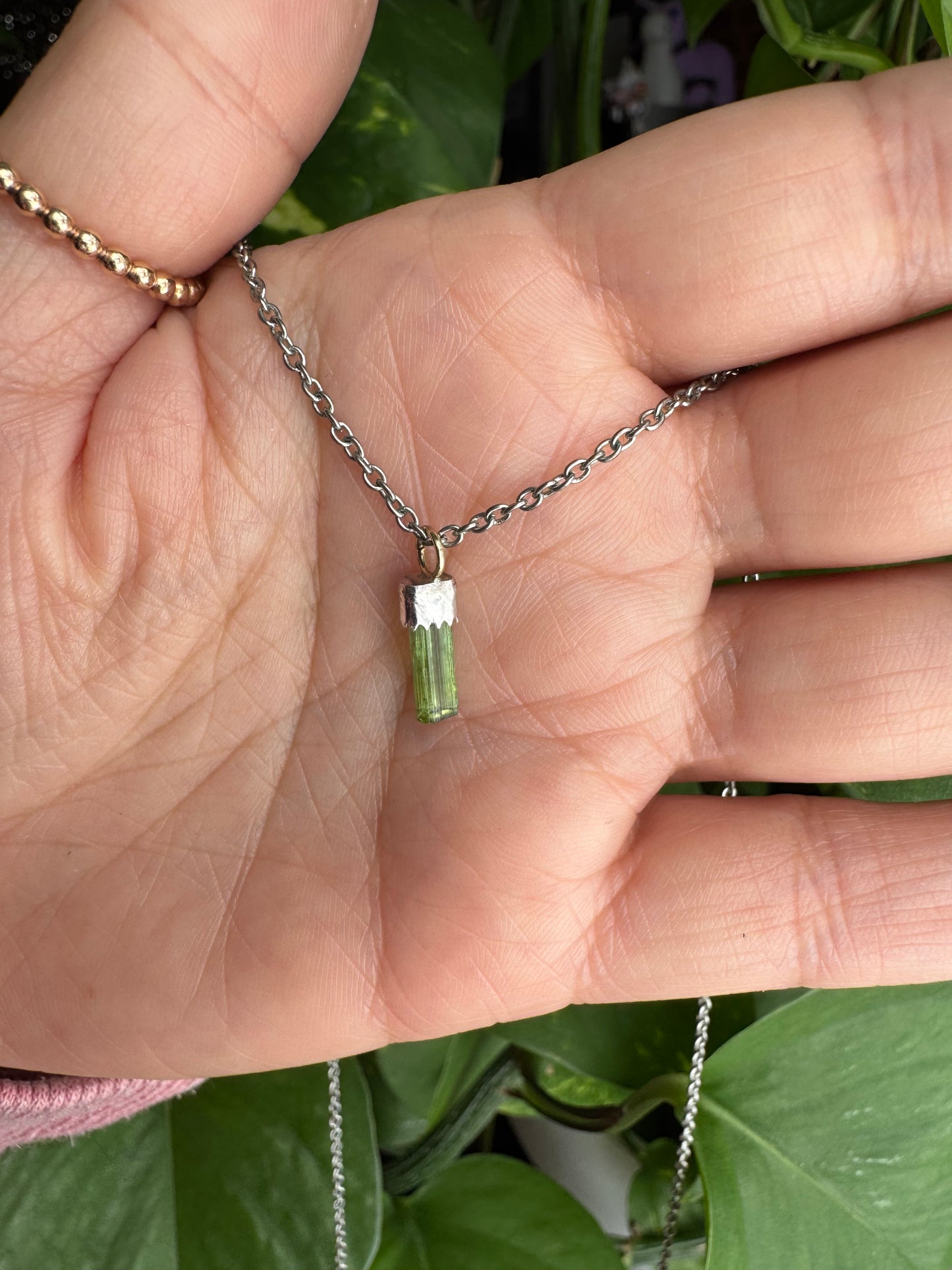 Green Tourmaline Necklace- Silver