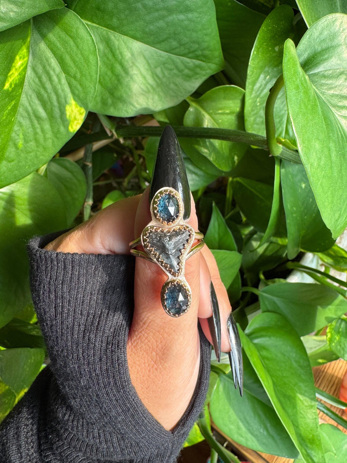 Kyanite & Shark Tooth Ring size 8
