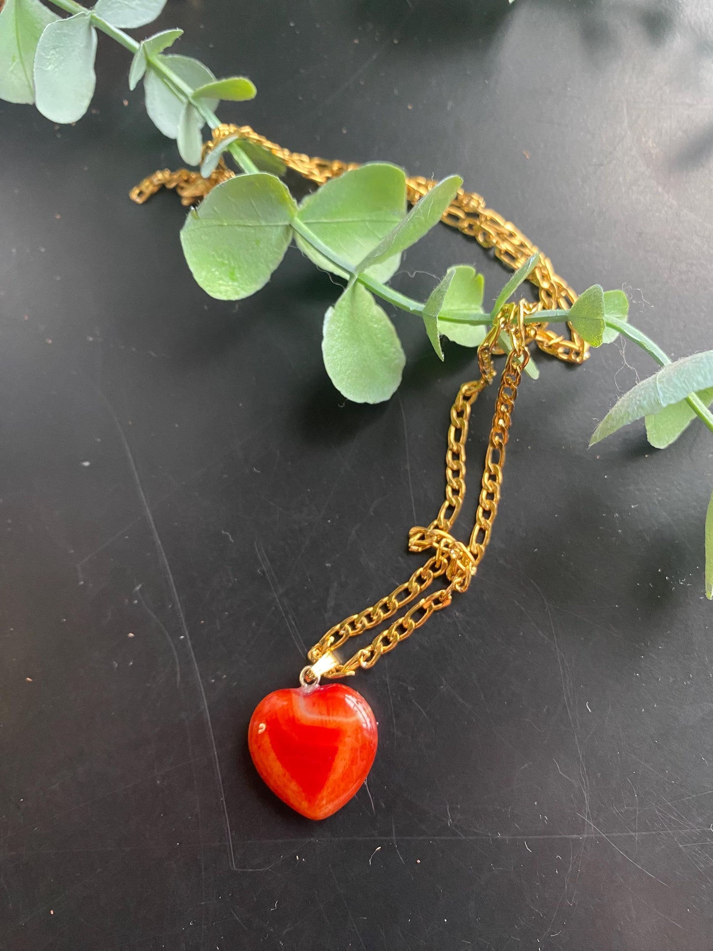 Carnelian Crystal Heart Necklace - Gold