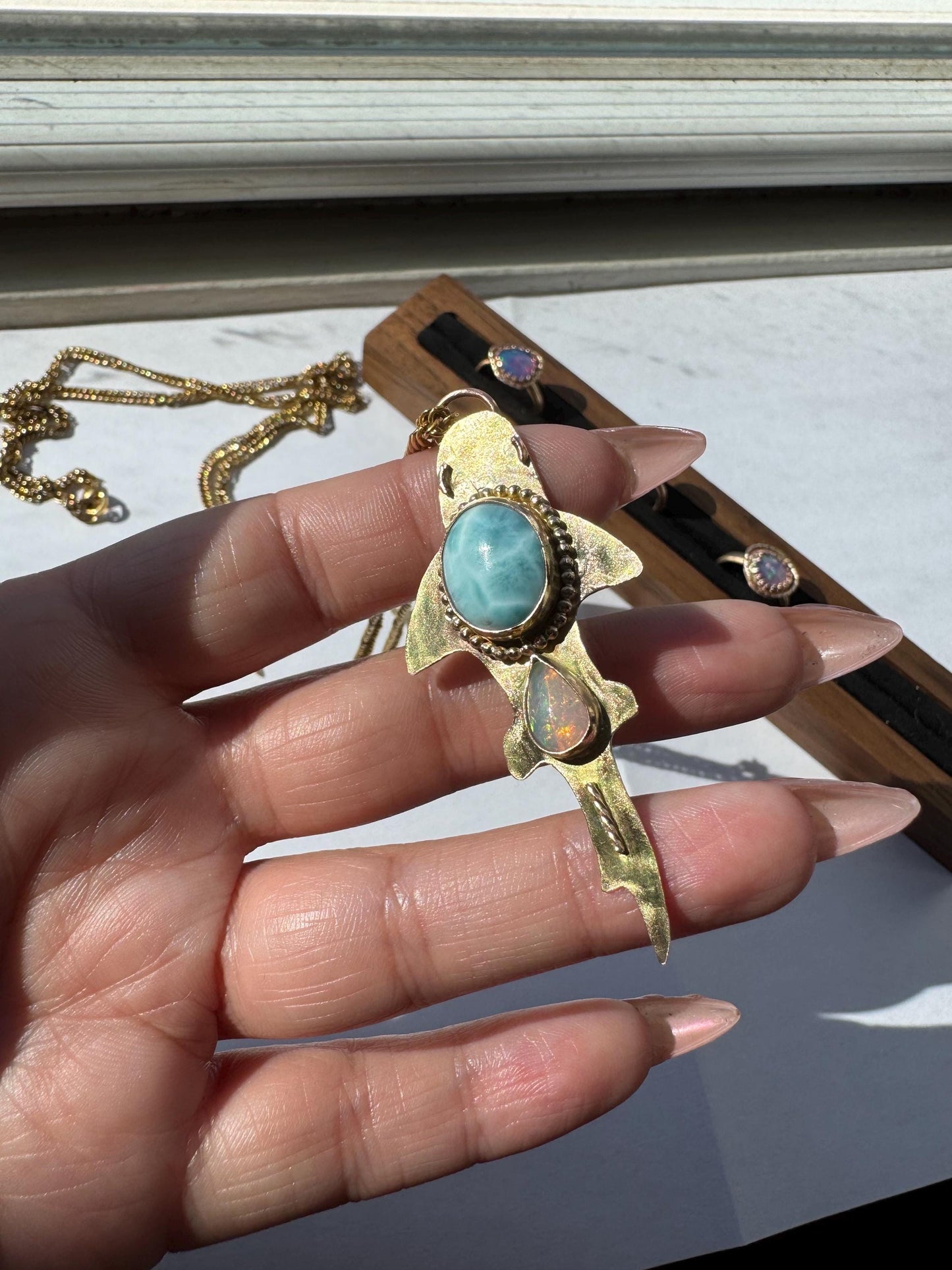 Larimar & Opal Shark Pendant