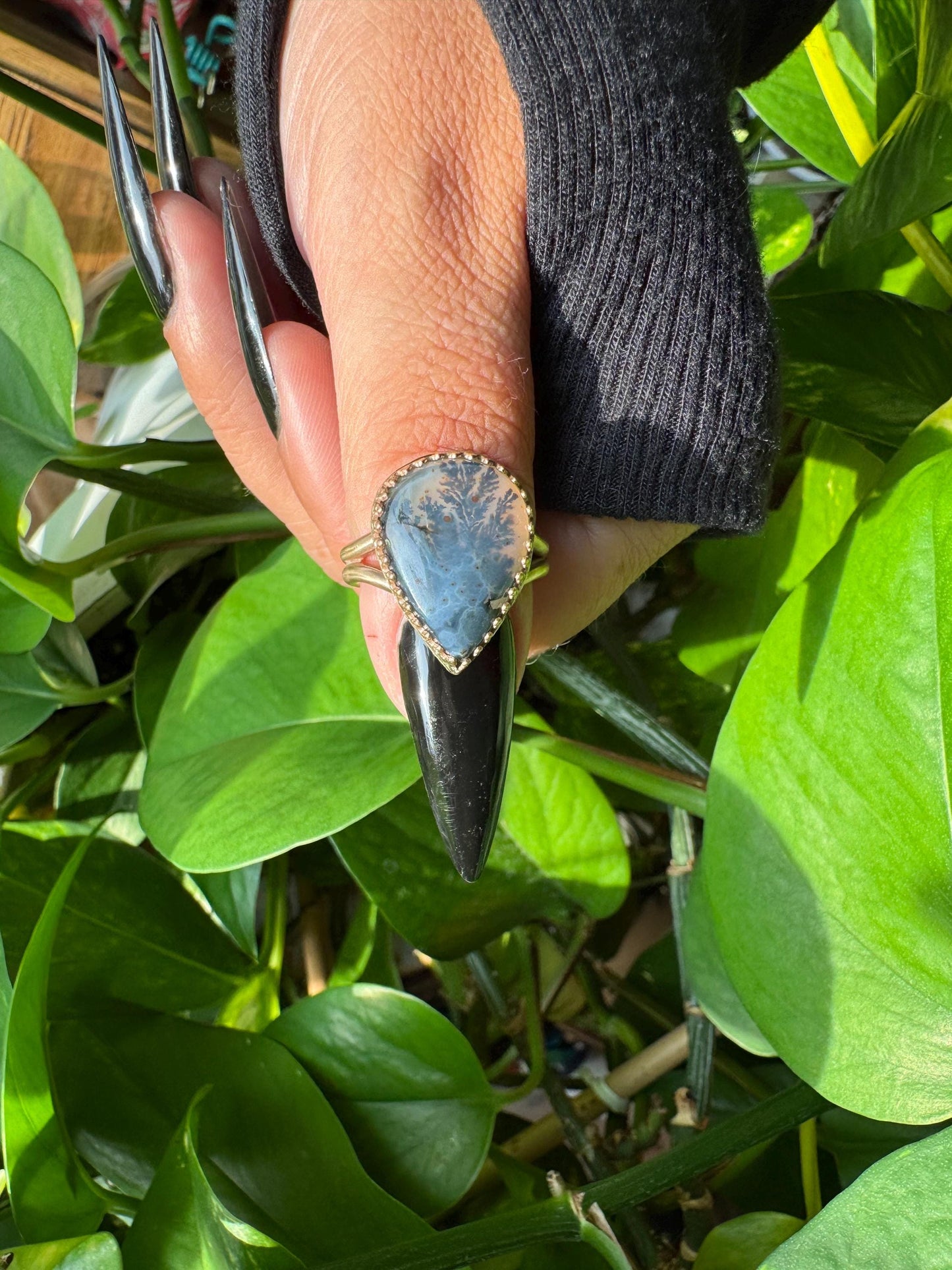 Dendritic Agate Gold Ring size 7