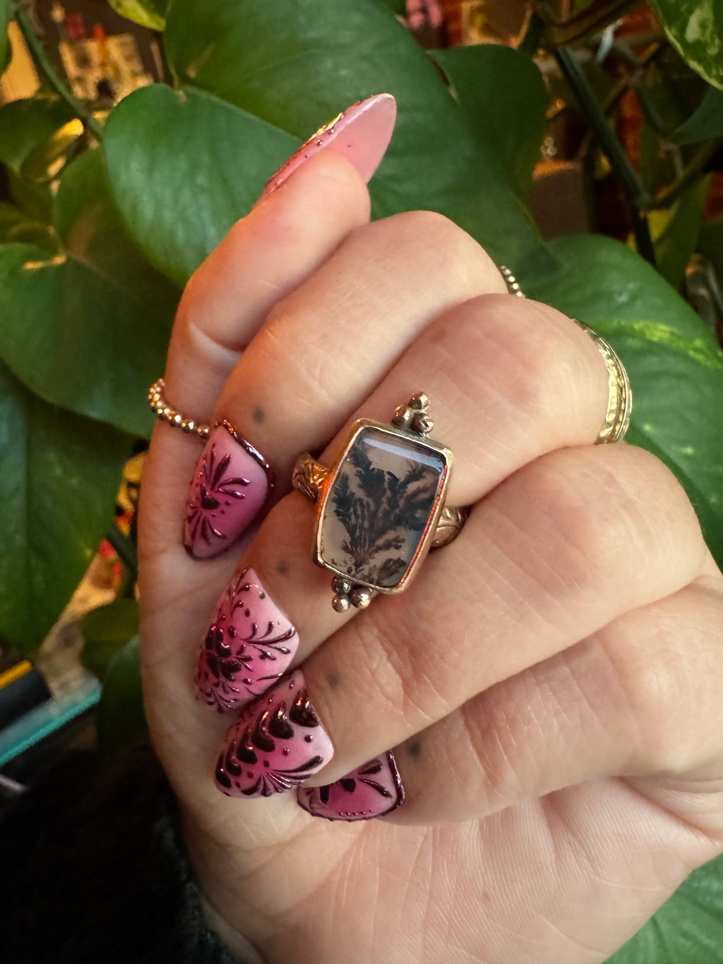 Dendritic Agate Gold Ring