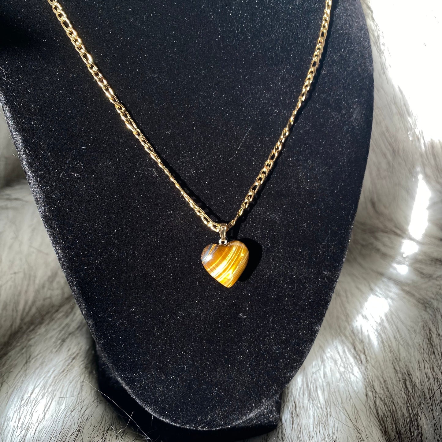Tiger’s Eye Crystal Heart Necklace - Gold