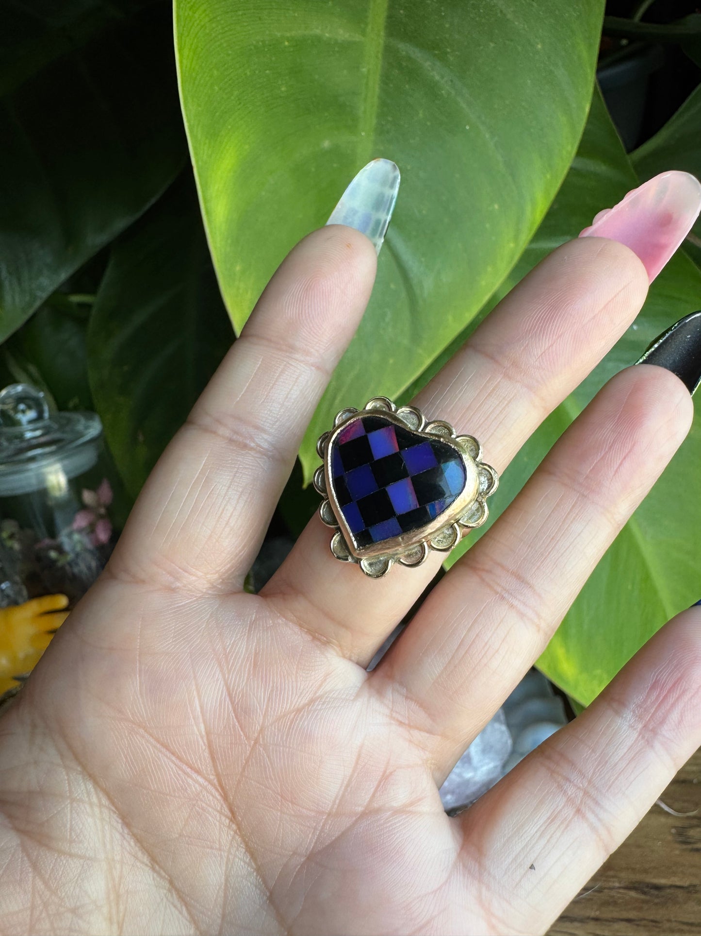 Opal Checker Heart Ring