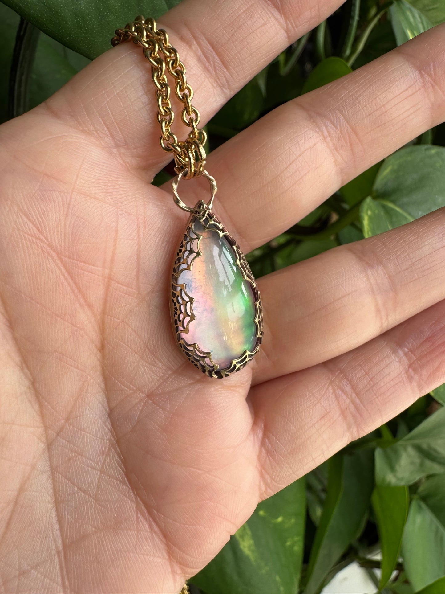 Aurora Opal Spiderweb Pendant