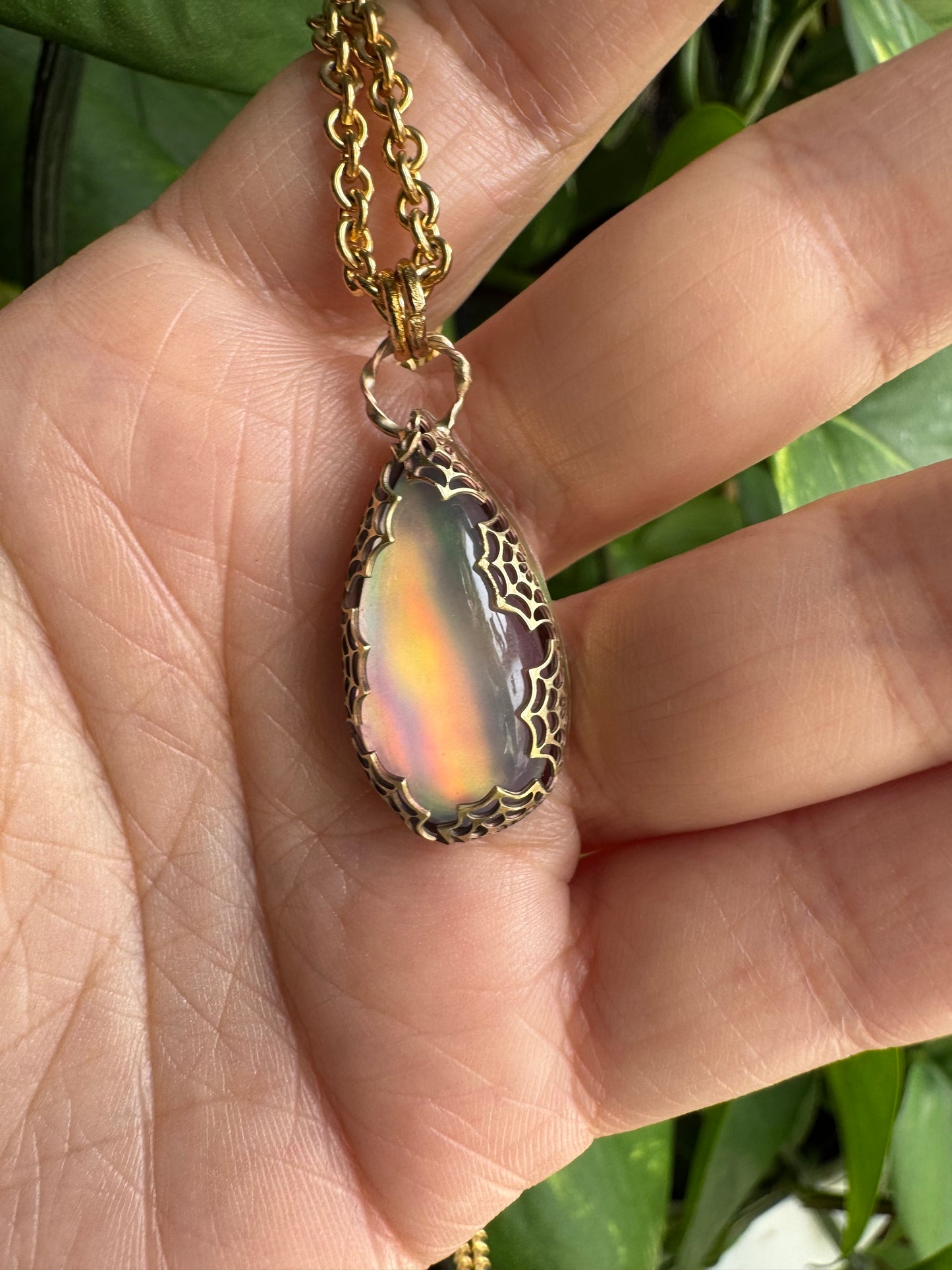 Aurora Opal Spiderweb Pendant