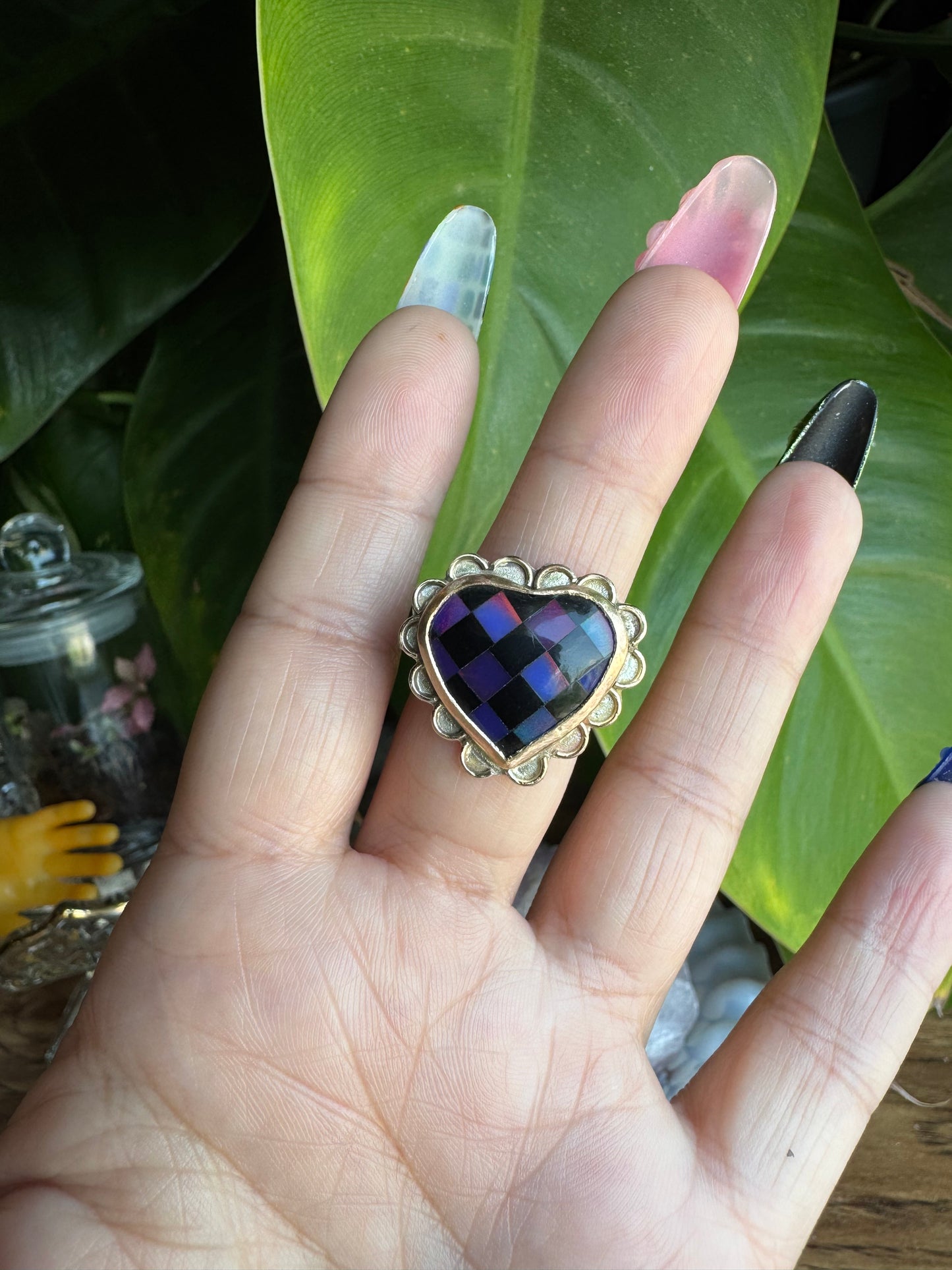 Opal Checker Heart Ring