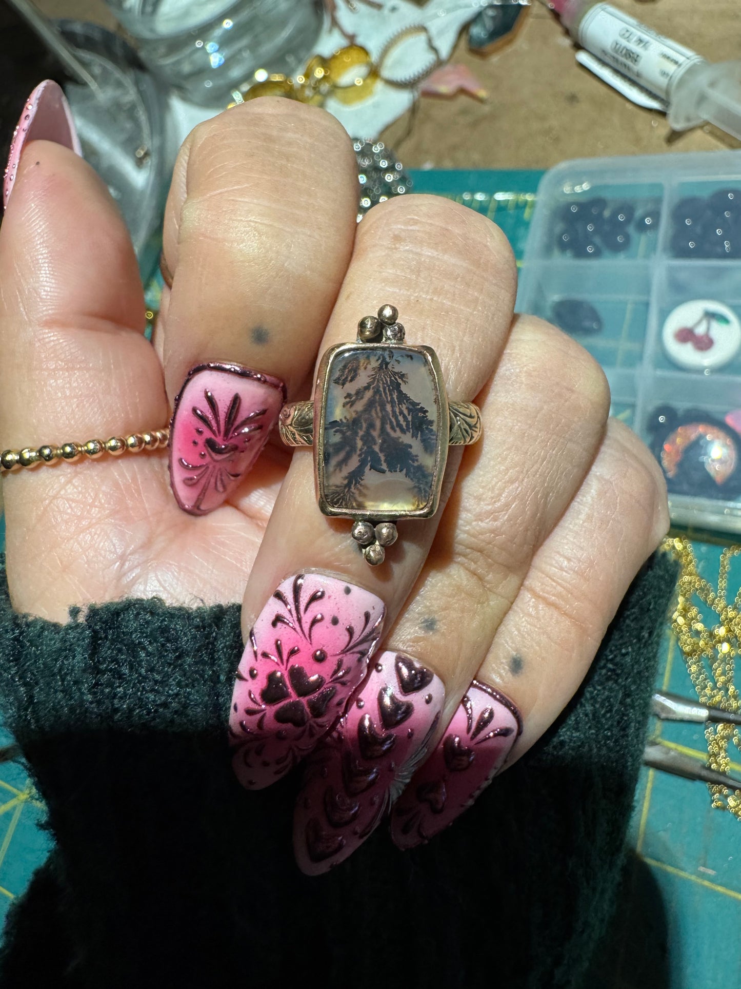 Dendritic Agate Gold Ring