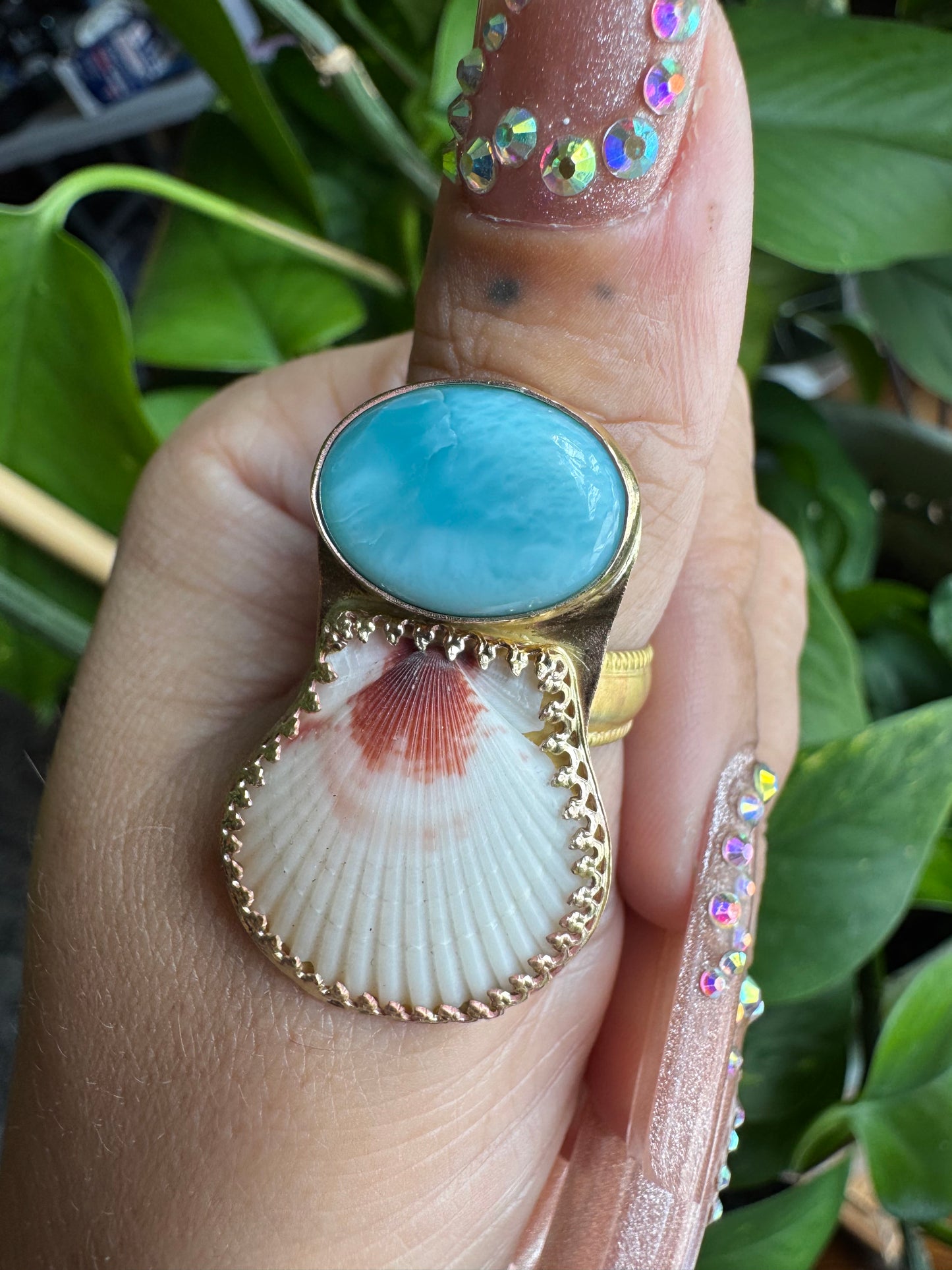 Larimar & Seashell Ring