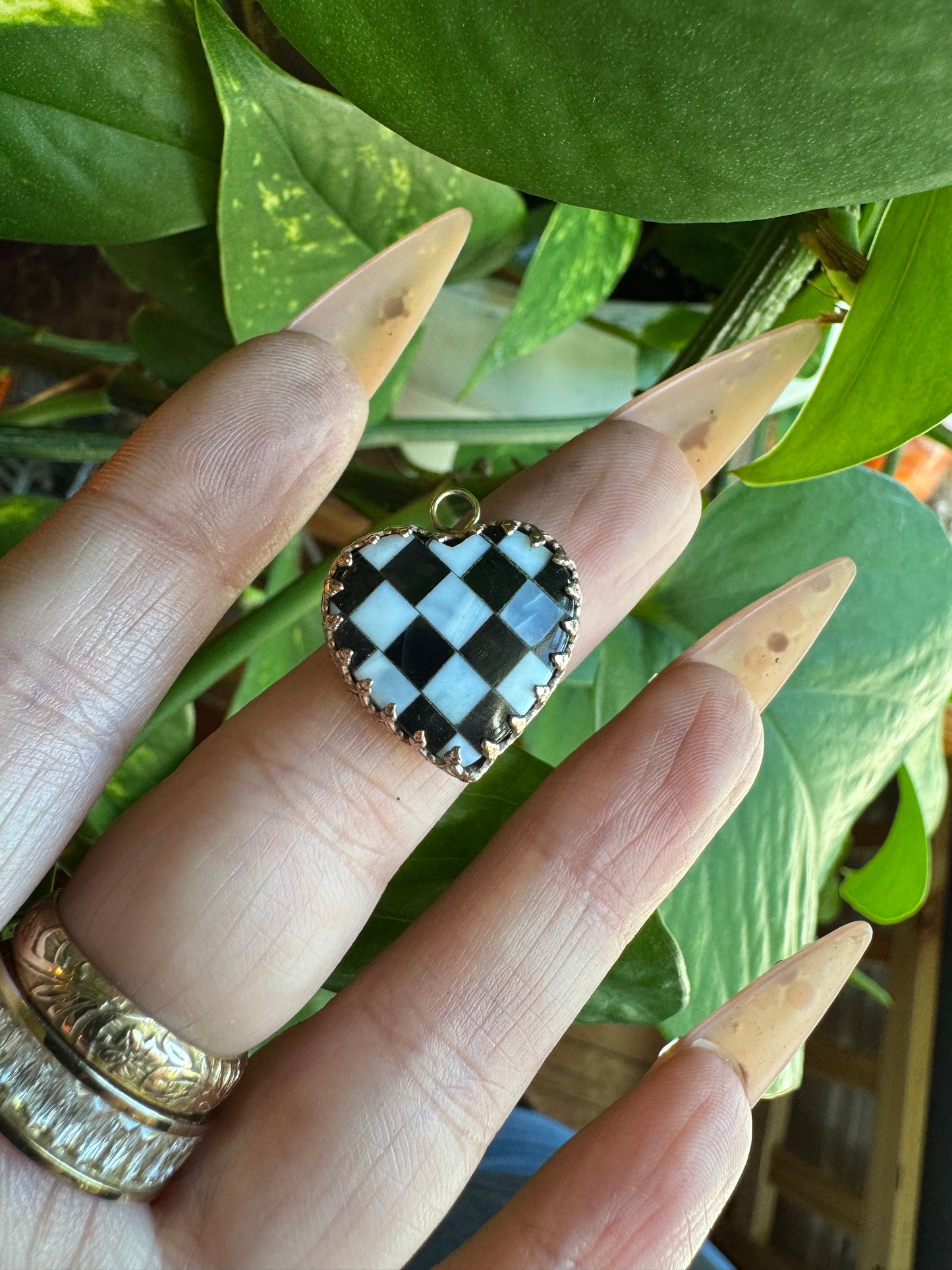 Preorder Black Onyx & White Opal Checkered Heart Necklace