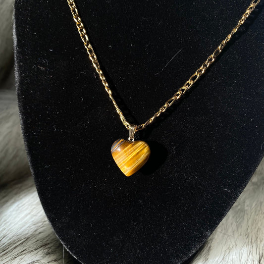 Tiger’s Eye Crystal Heart Necklace - Gold
