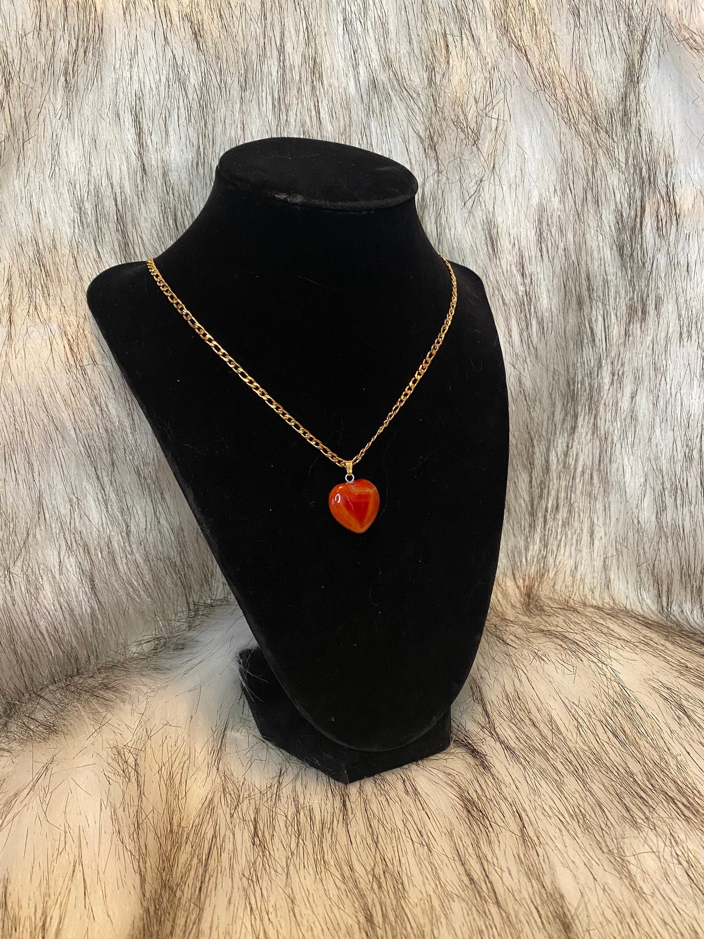 Carnelian Crystal Heart Necklace - Gold