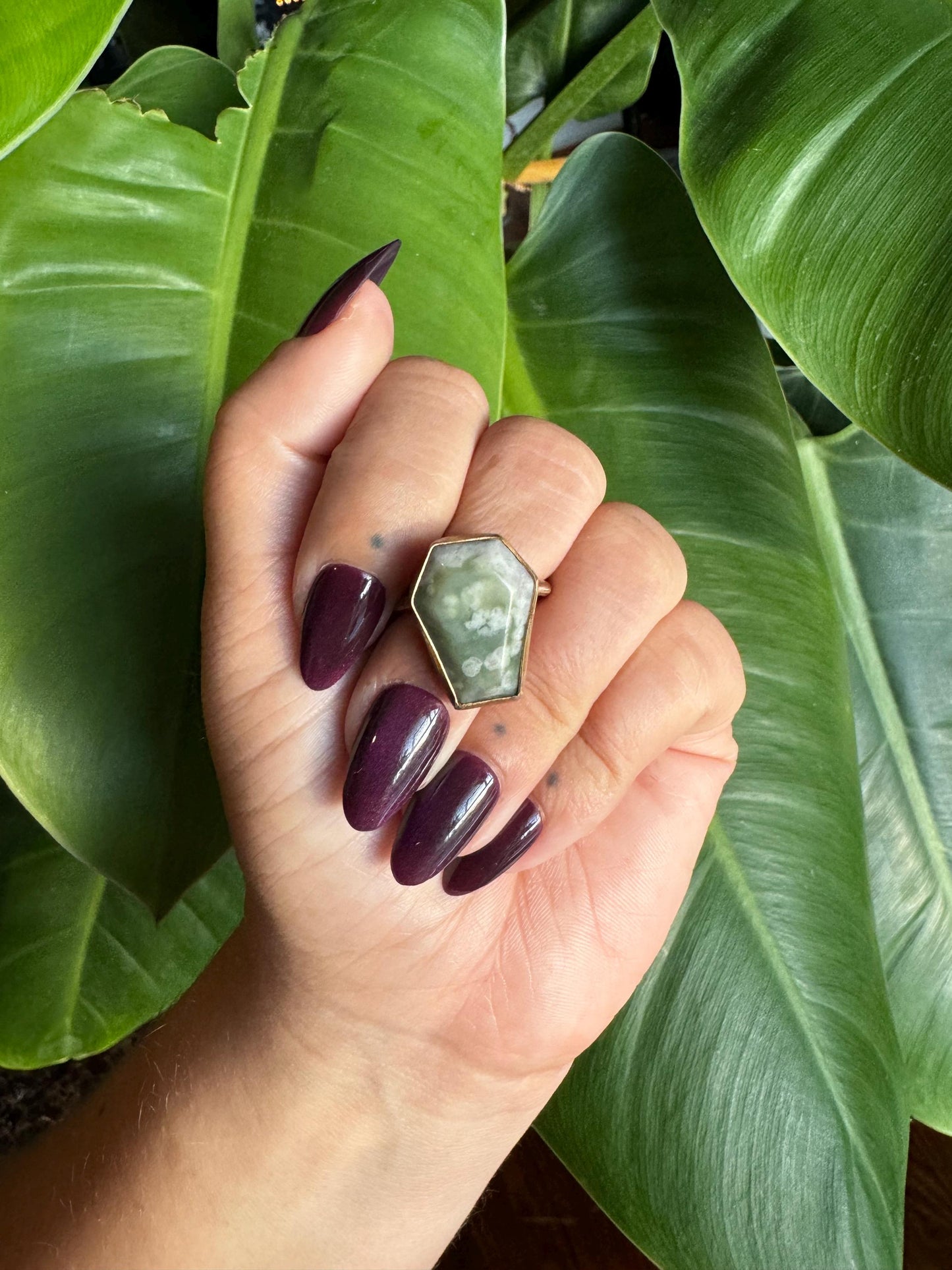 Moss Agate Coffin Ring size 7