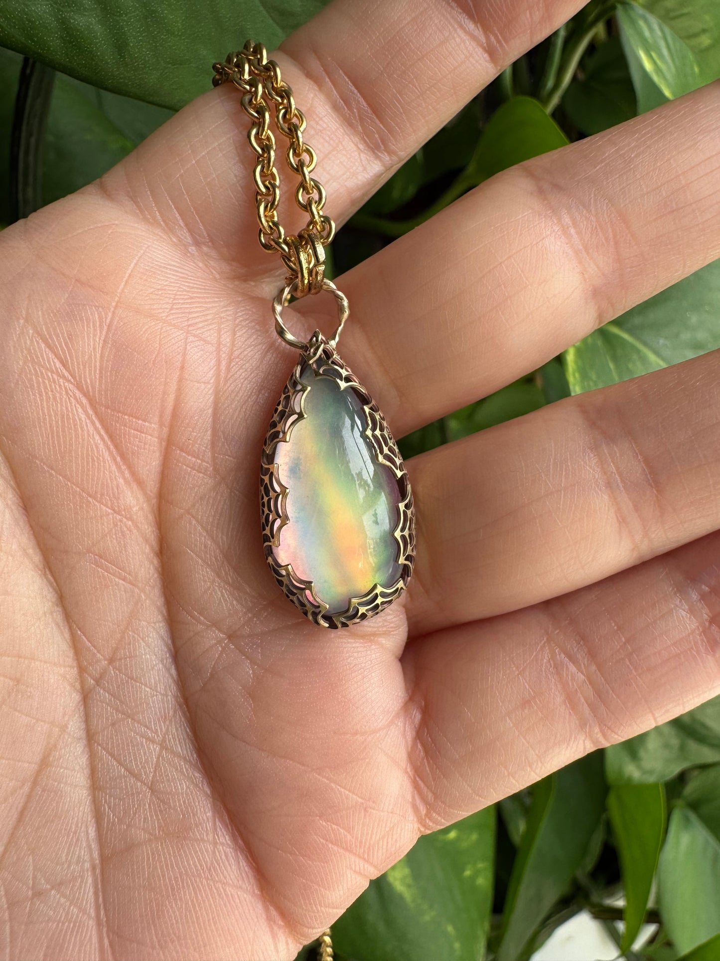 Aurora Opal Spiderweb Pendant