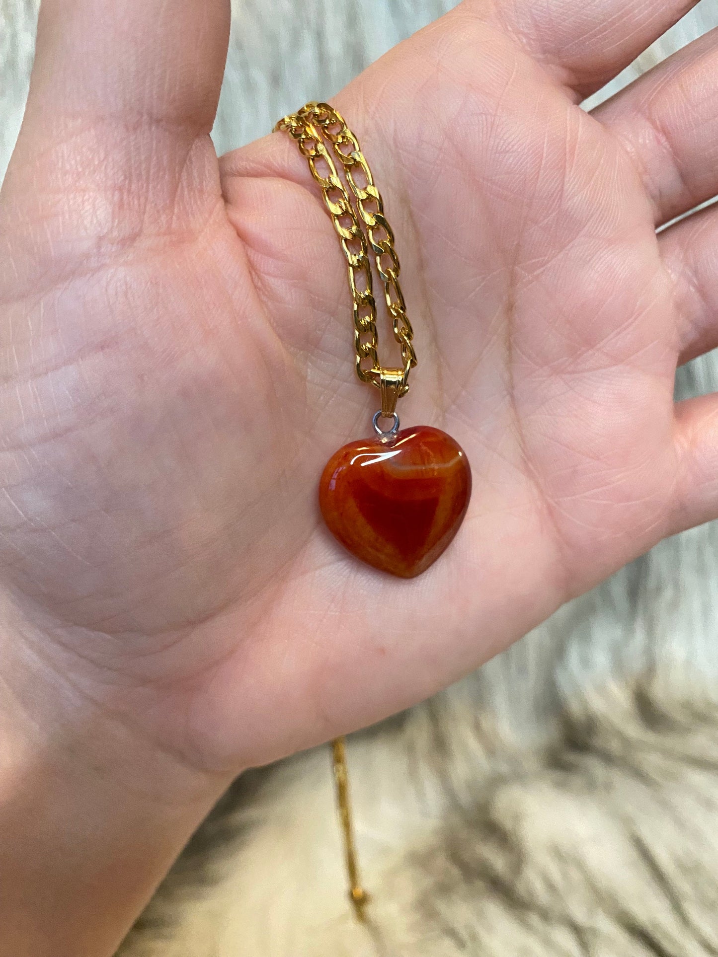 Carnelian Crystal Heart Necklace - Gold