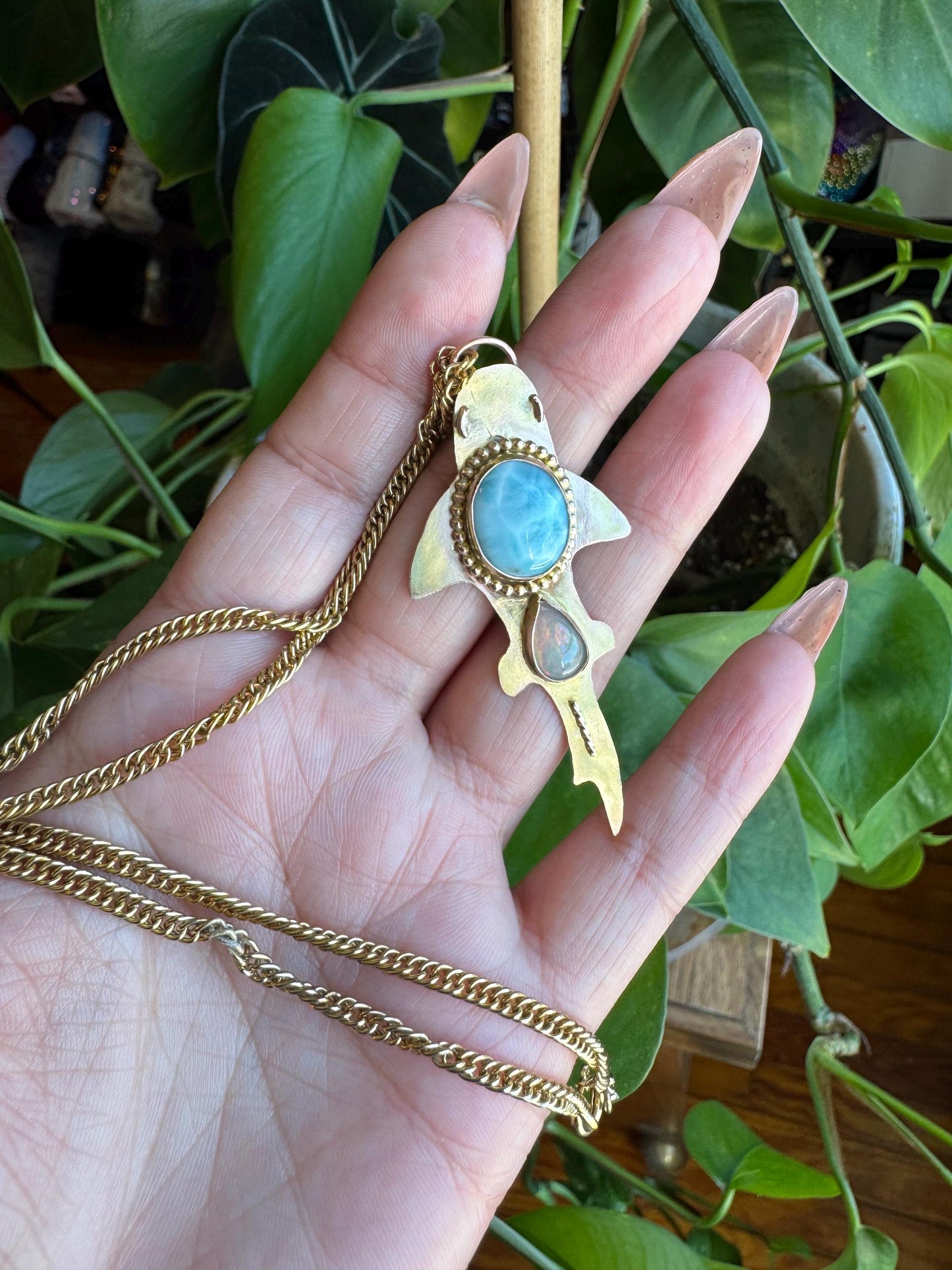 Larimar & Opal Shark Pendant