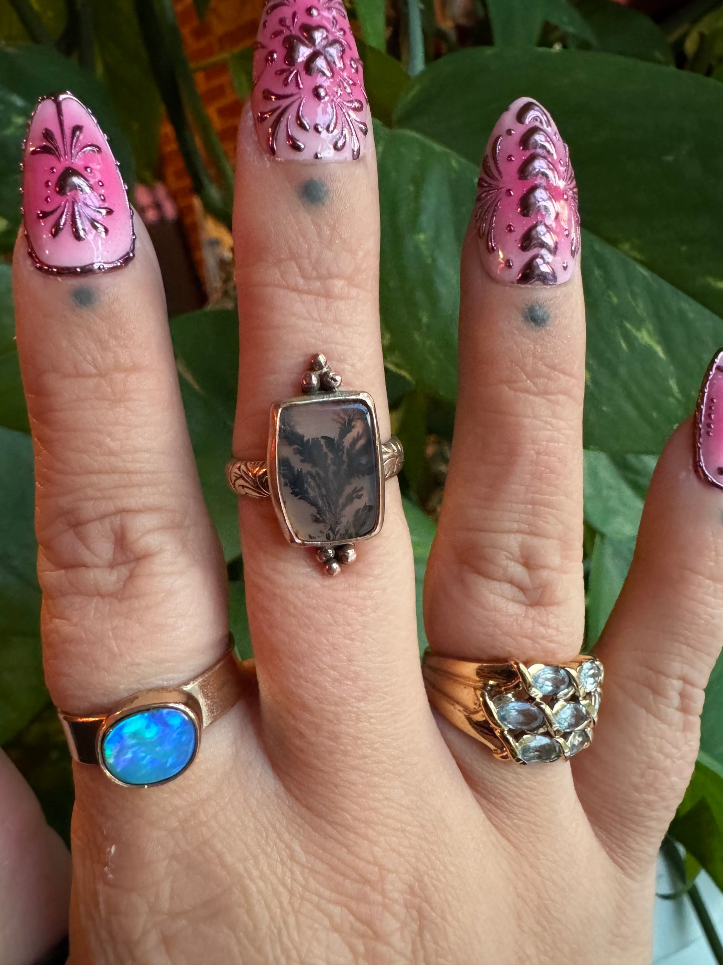 Dendritic Agate Gold Ring