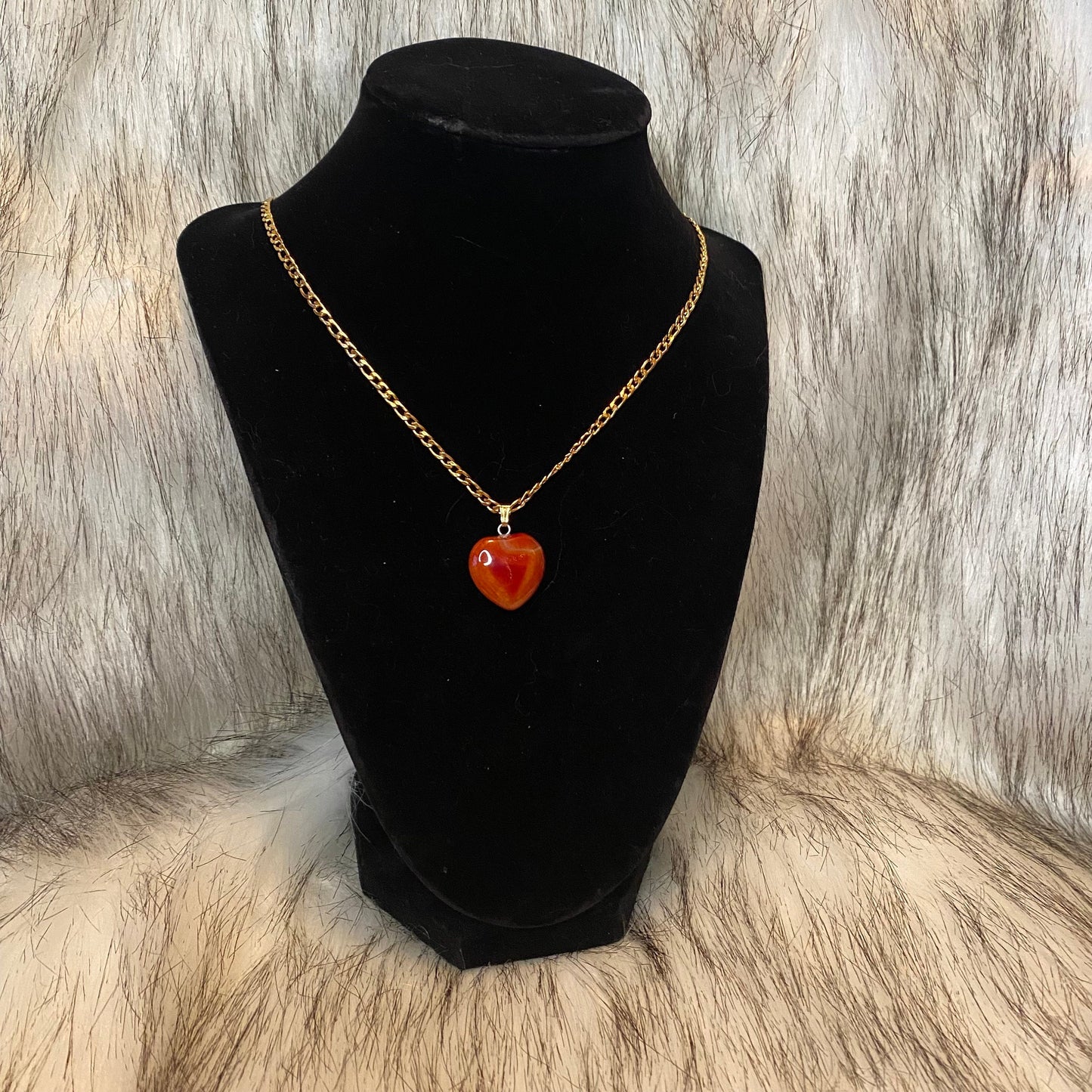 Carnelian Crystal Heart Necklace - Gold