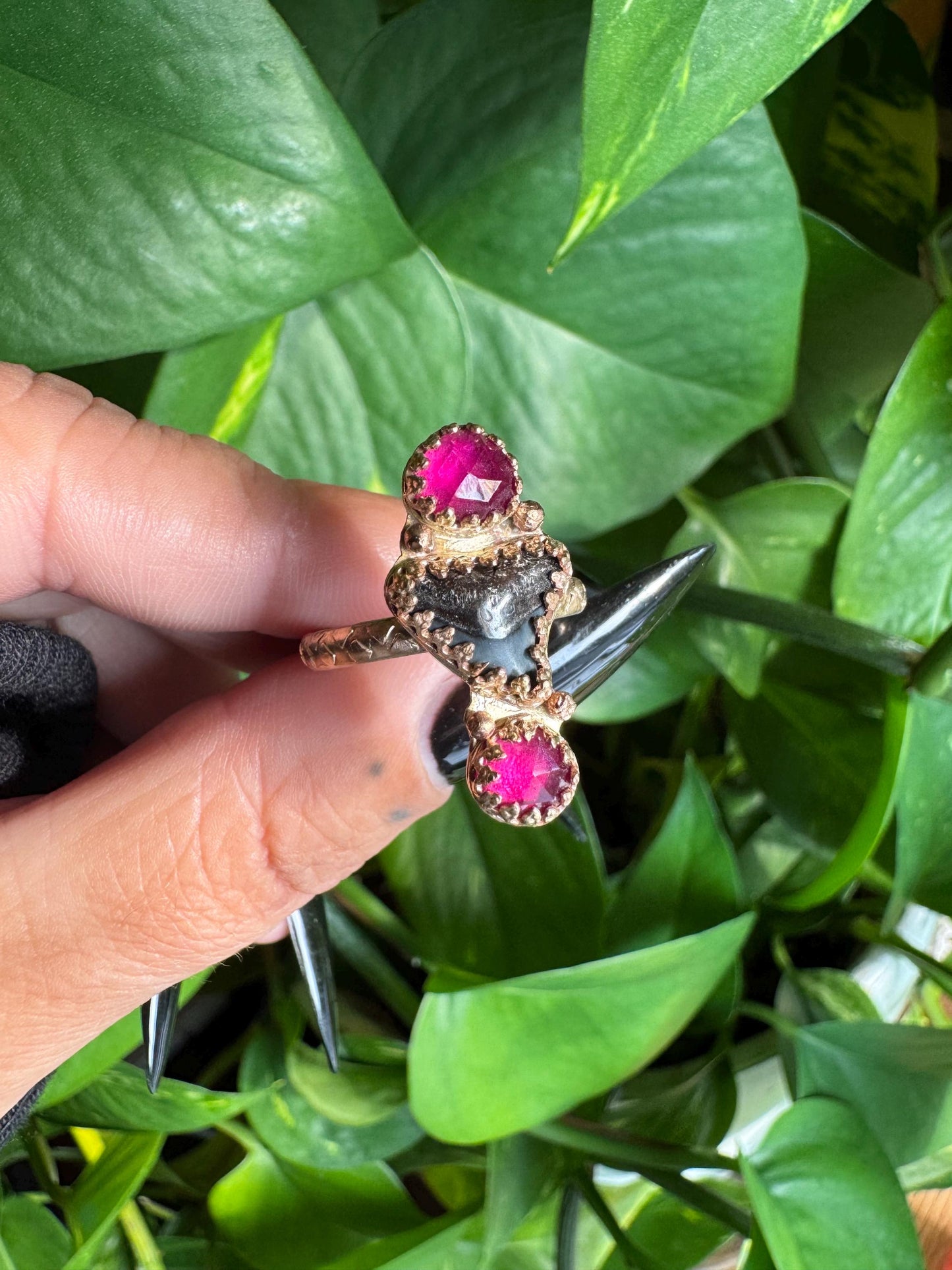 Pink Sapphire Shark Tooth Ring 8.5