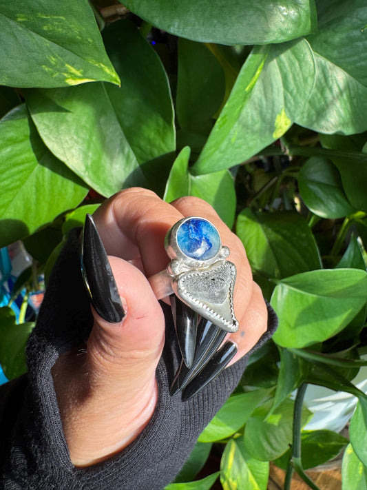 Afghanite & Shark tooth UV Ring - size 7 -discounted