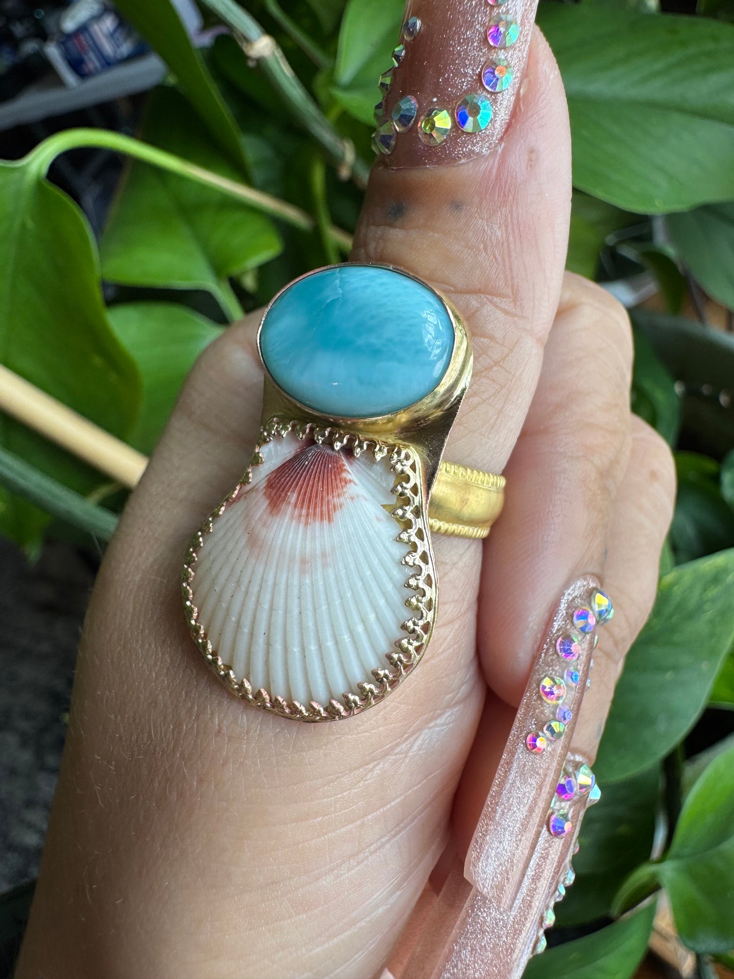 Larimar & Seashell Ring