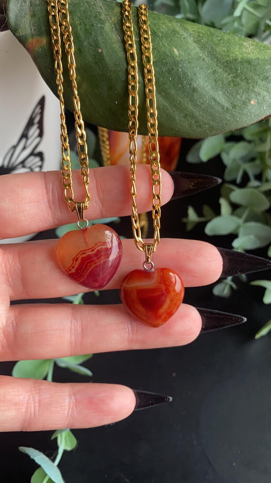Carnelian Crystal Heart Necklace - Gold