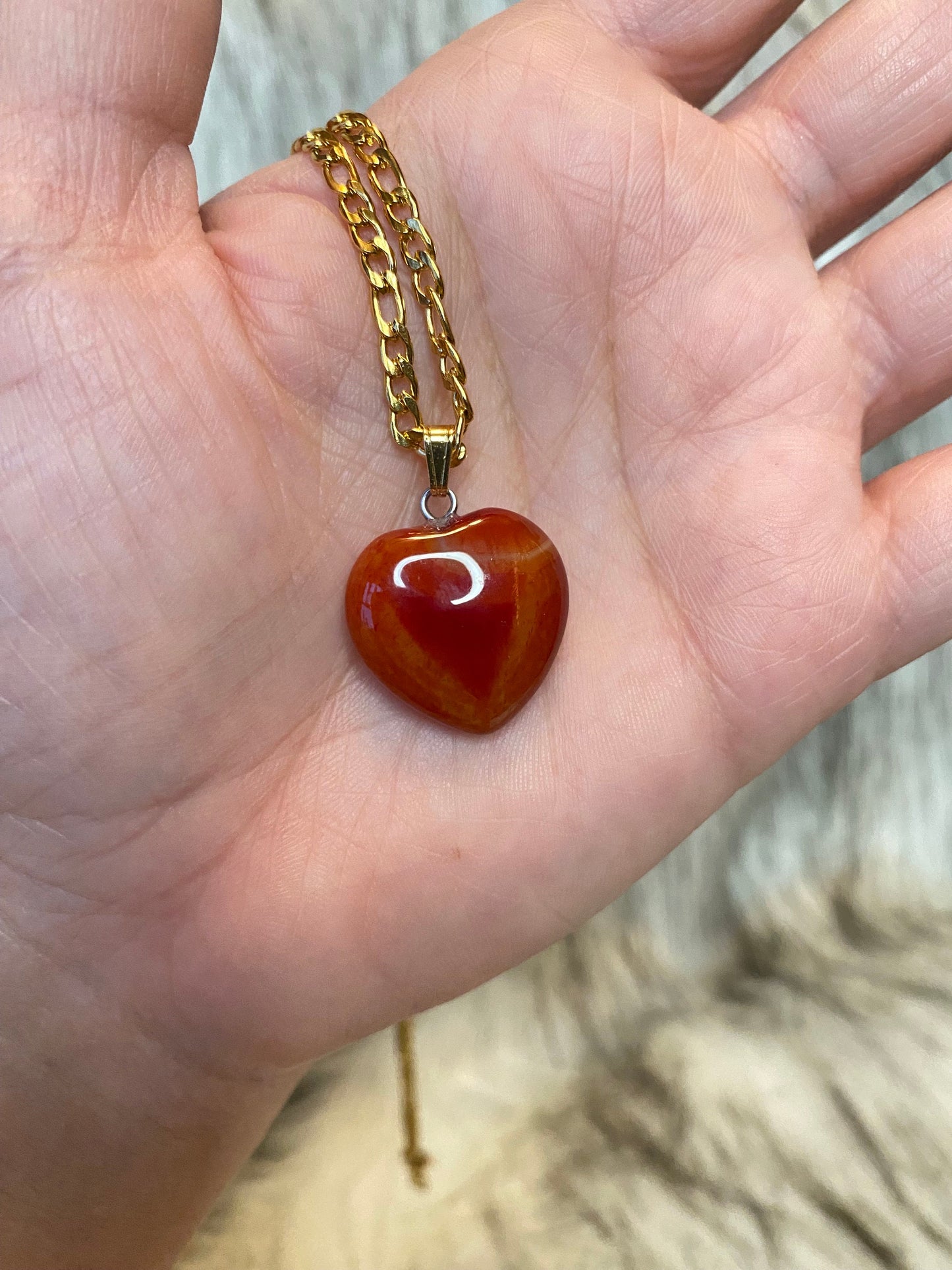Carnelian Crystal Heart Necklace - Gold