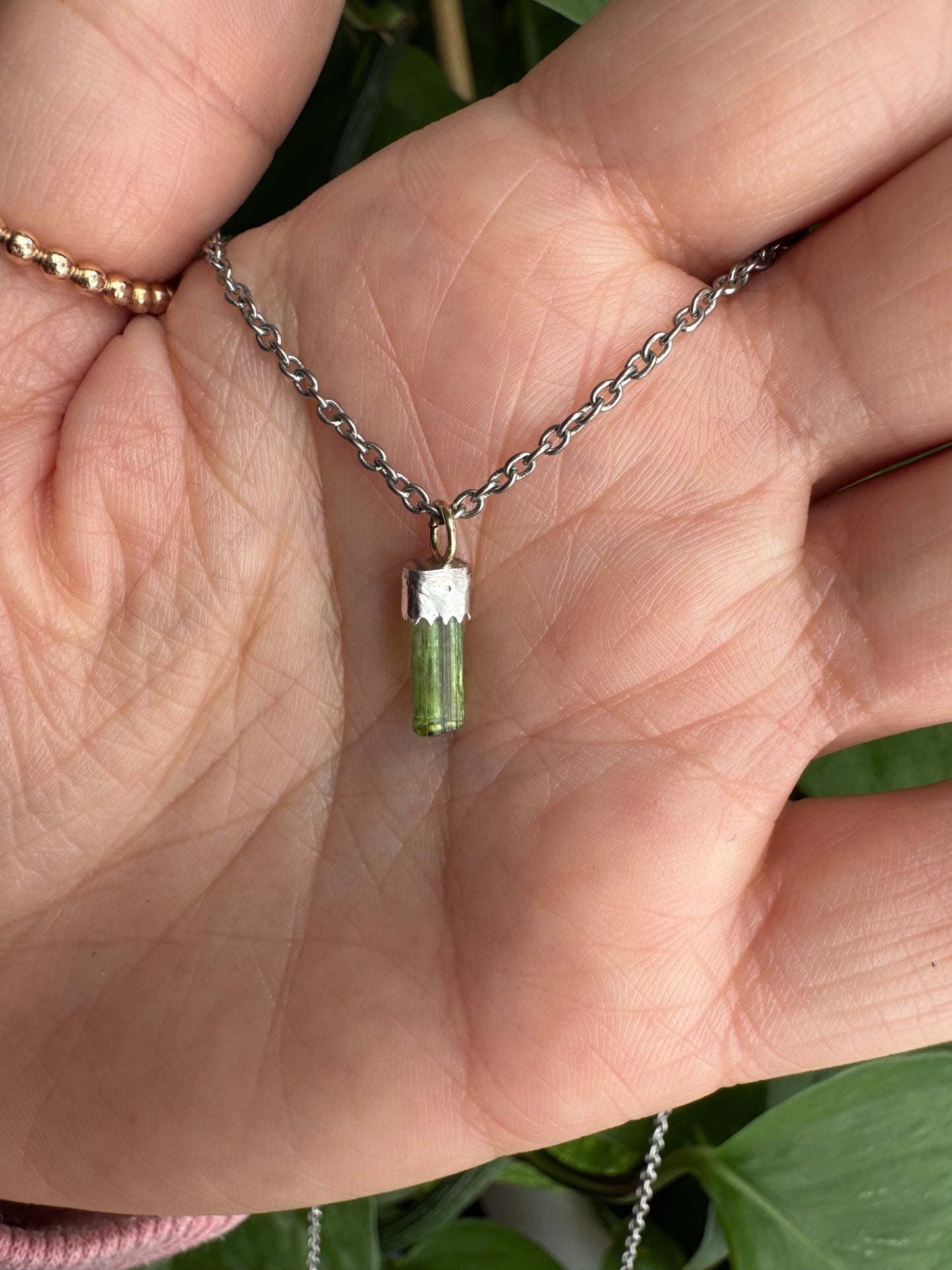 Green Tourmaline Necklace- Silver