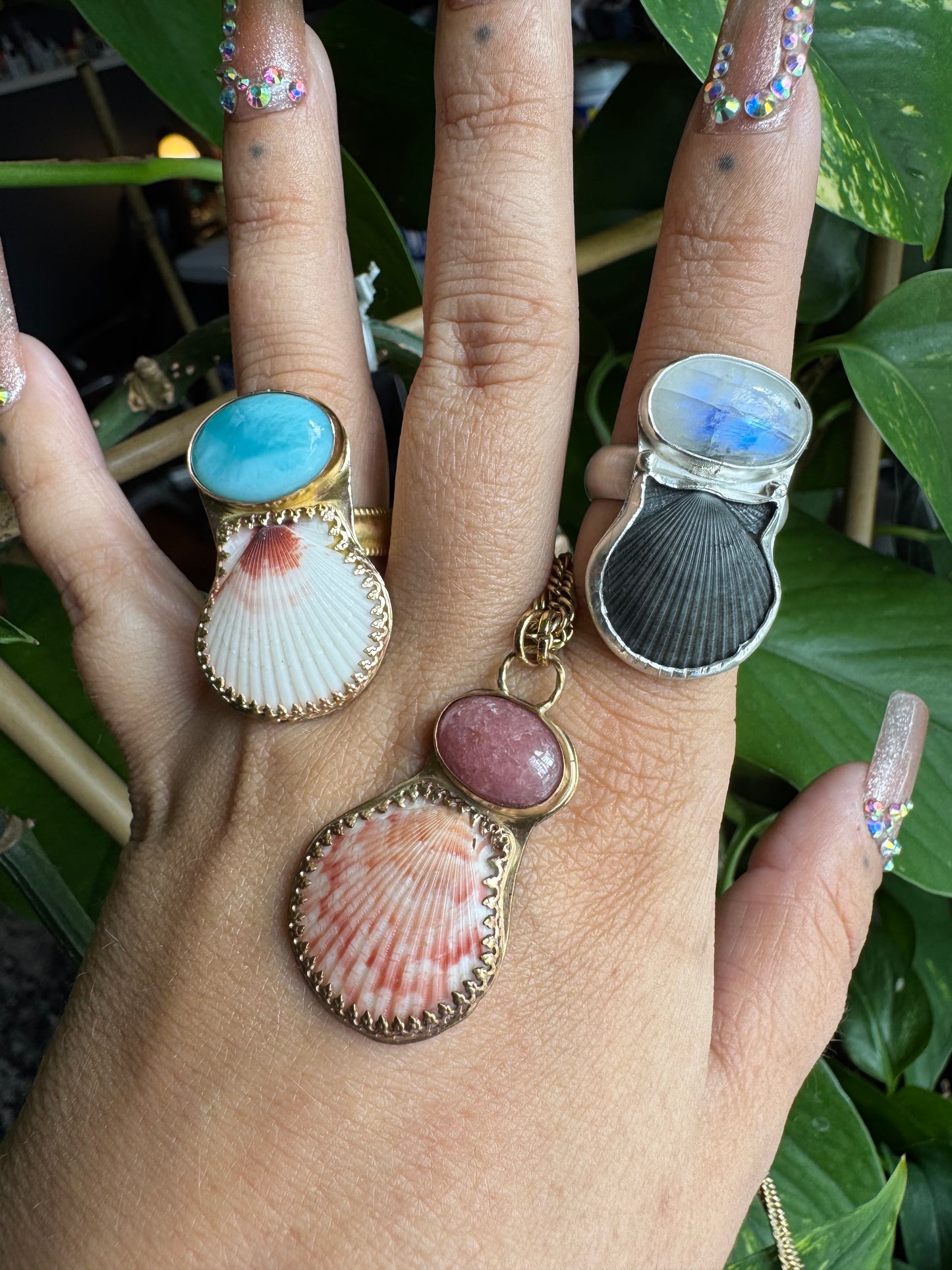 Moonstone & Seashell Ring