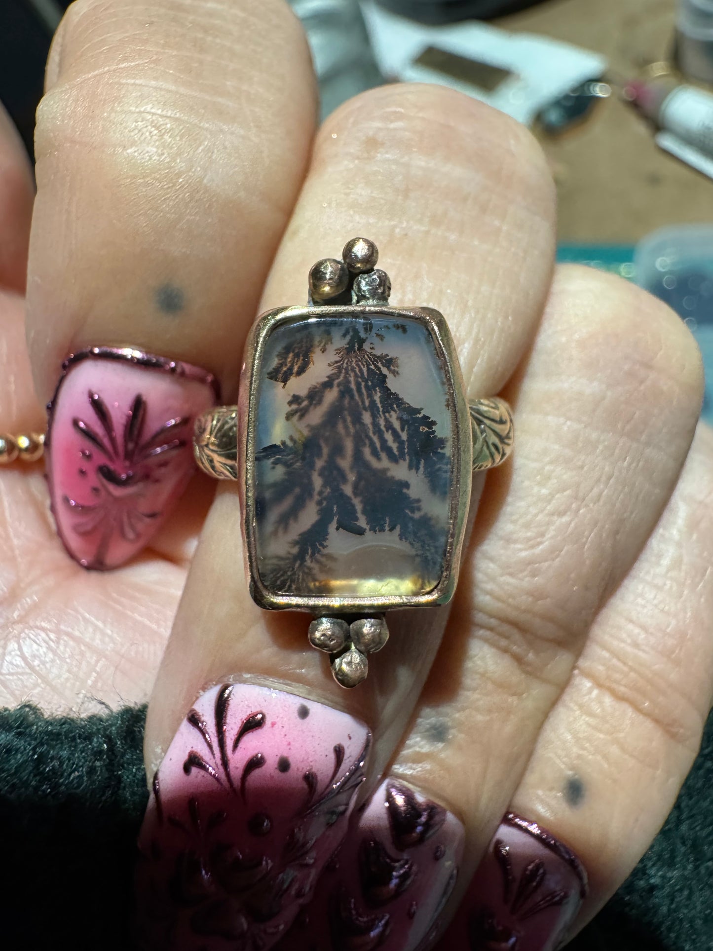Dendritic Agate Gold Ring