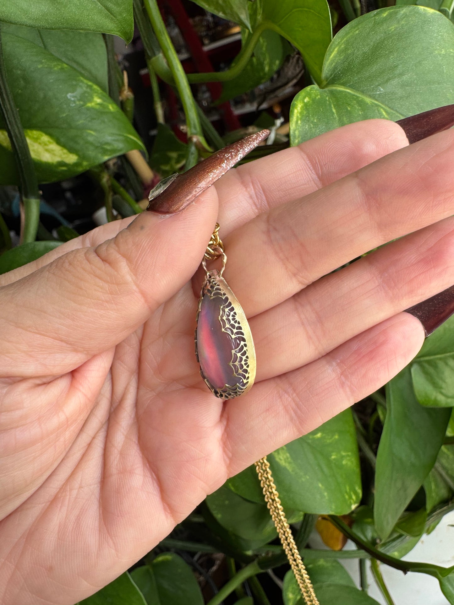 Aurora Opal Spiderweb Pendant