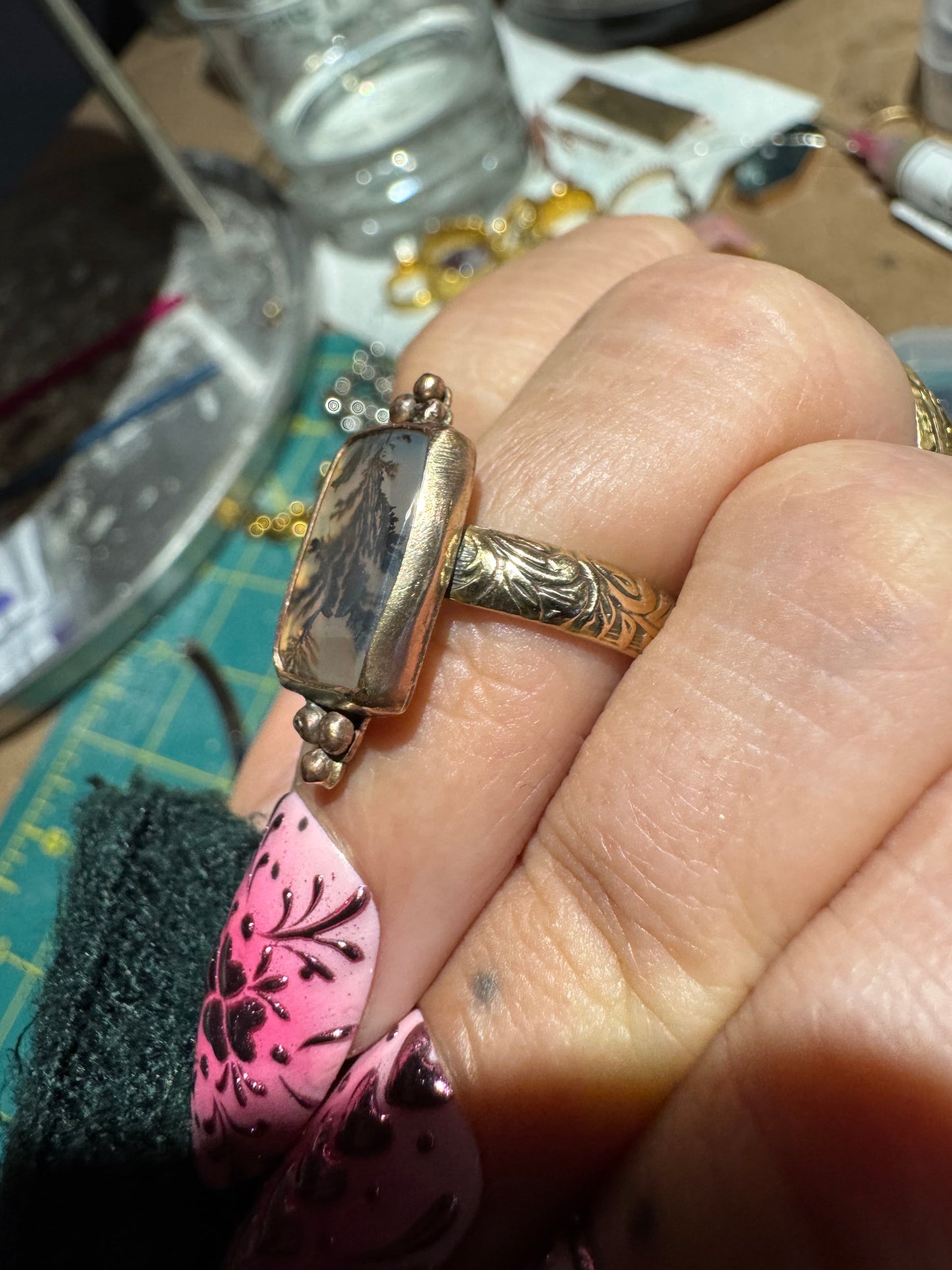 Dendritic Agate Gold Ring