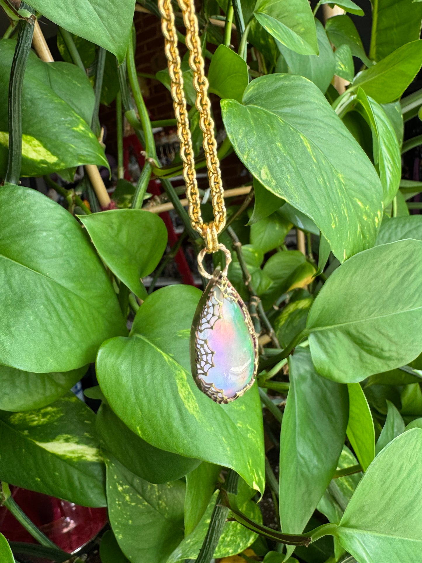 Aurora Opal Spiderweb Pendant