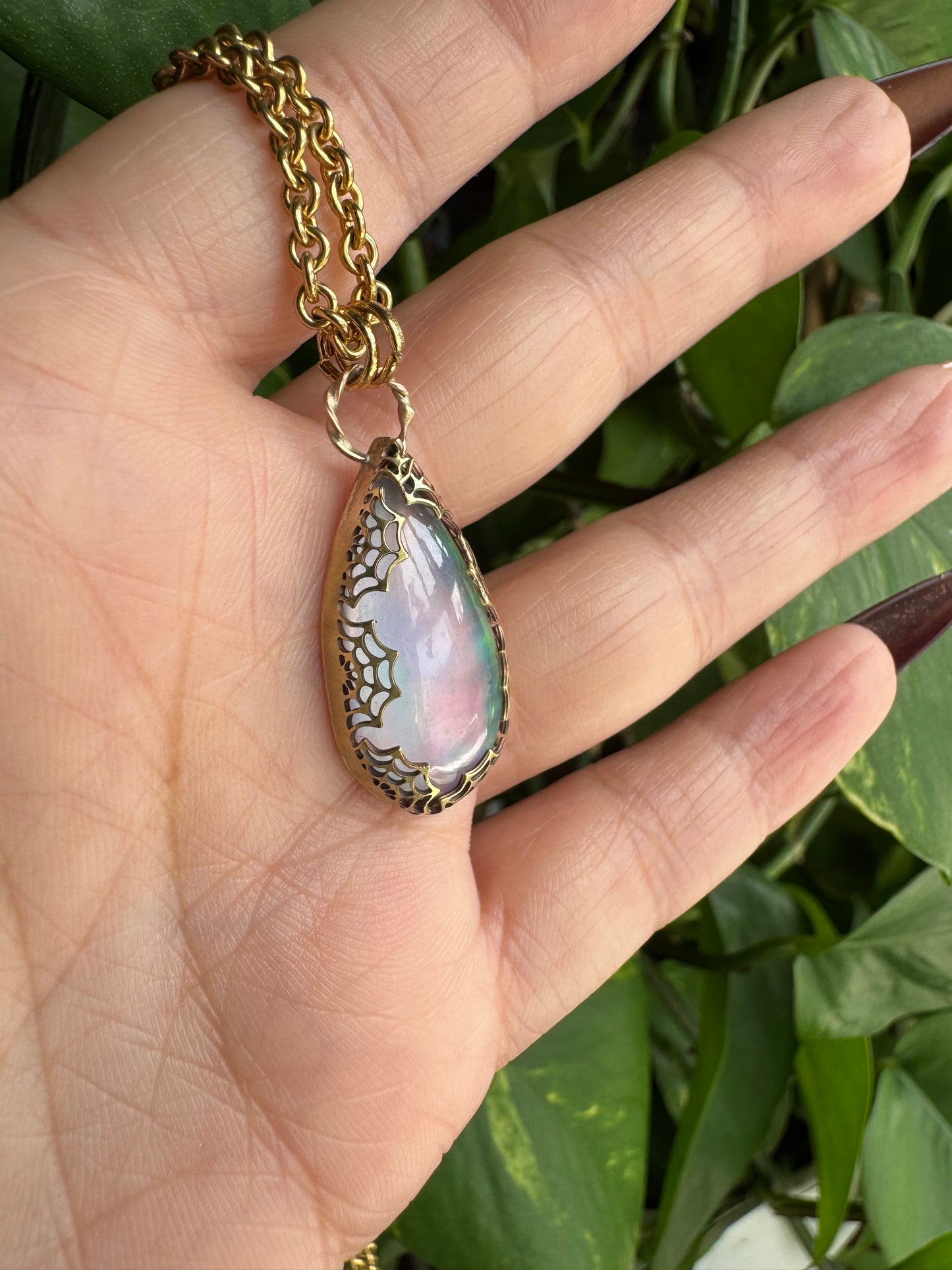 Aurora Opal Spiderweb Pendant