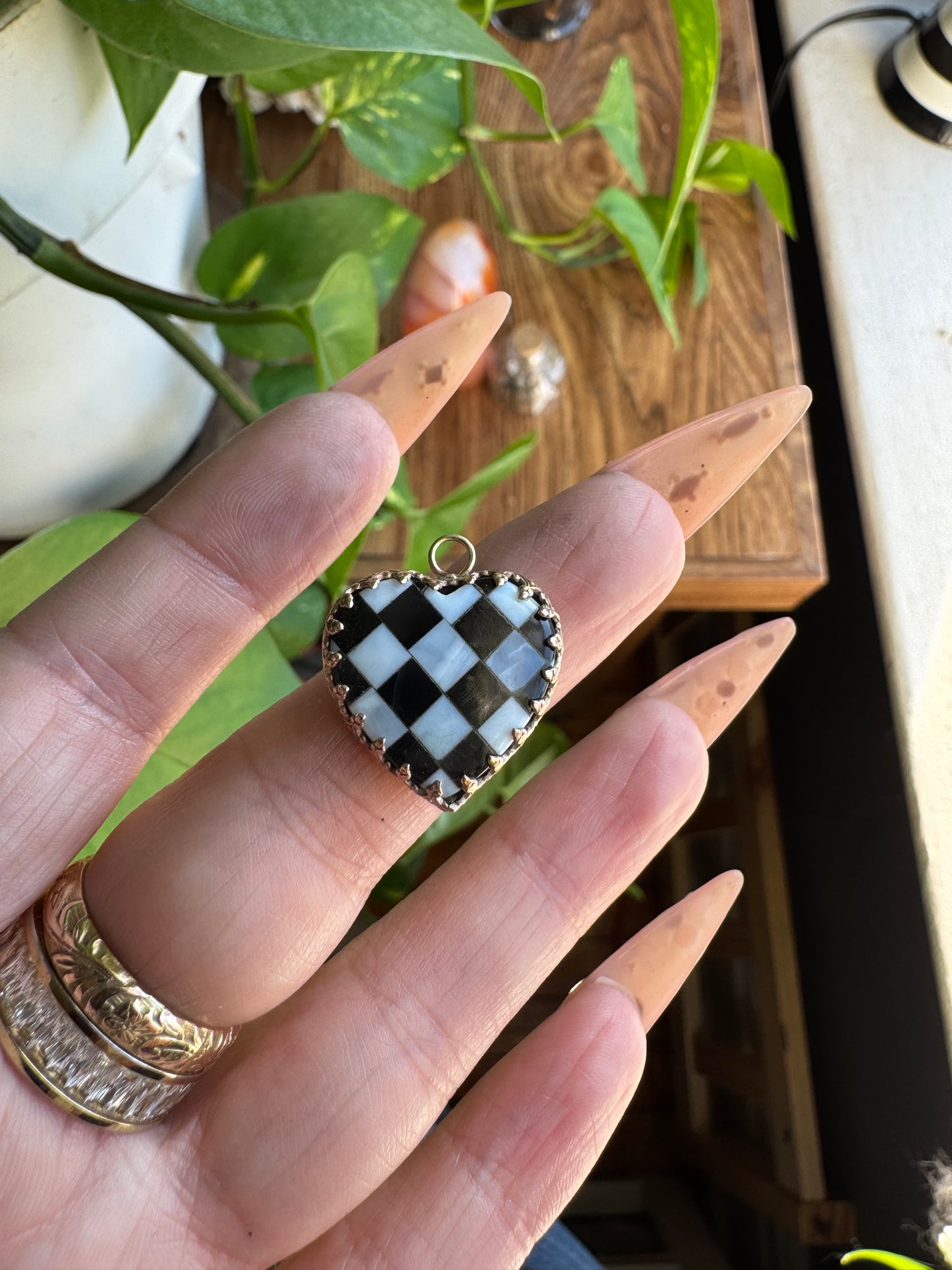Preorder Black Onyx & White Opal Checkered Heart Necklace