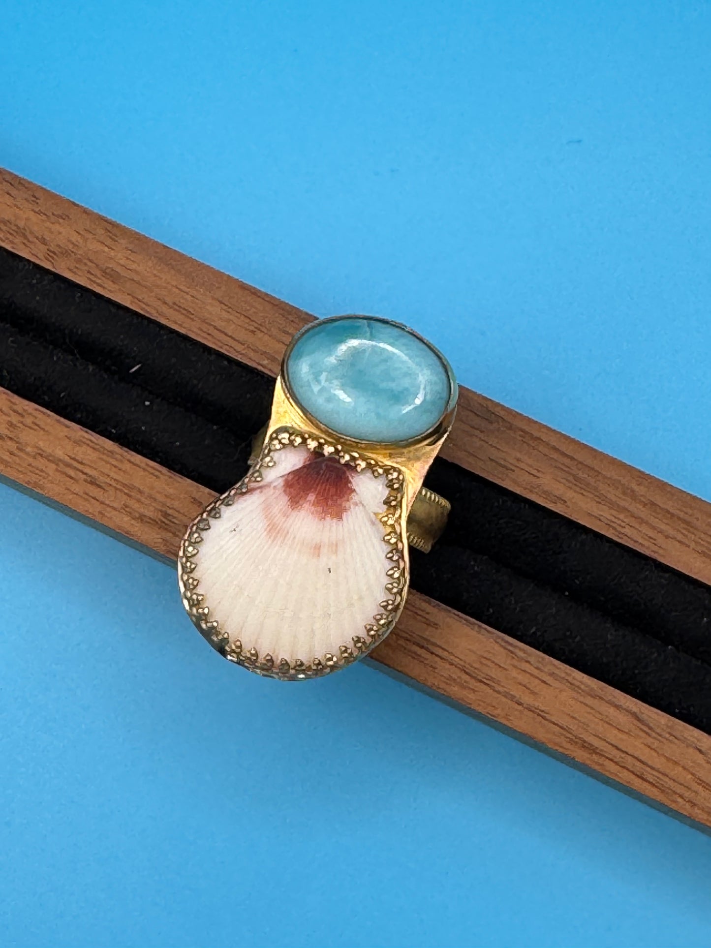 Larimar & Seashell Ring
