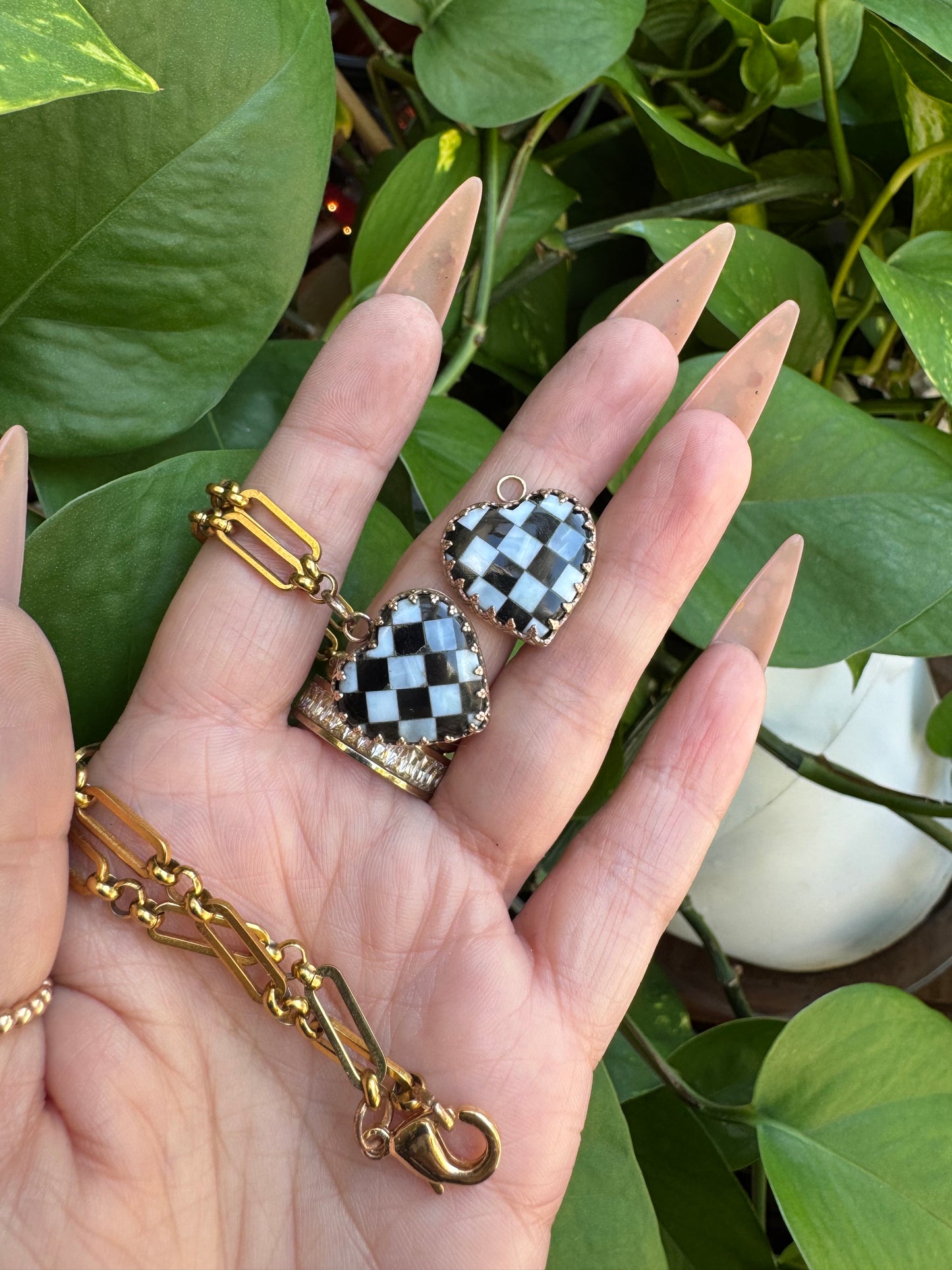 Preorder Black Onyx & White Opal Checkered Heart Necklace