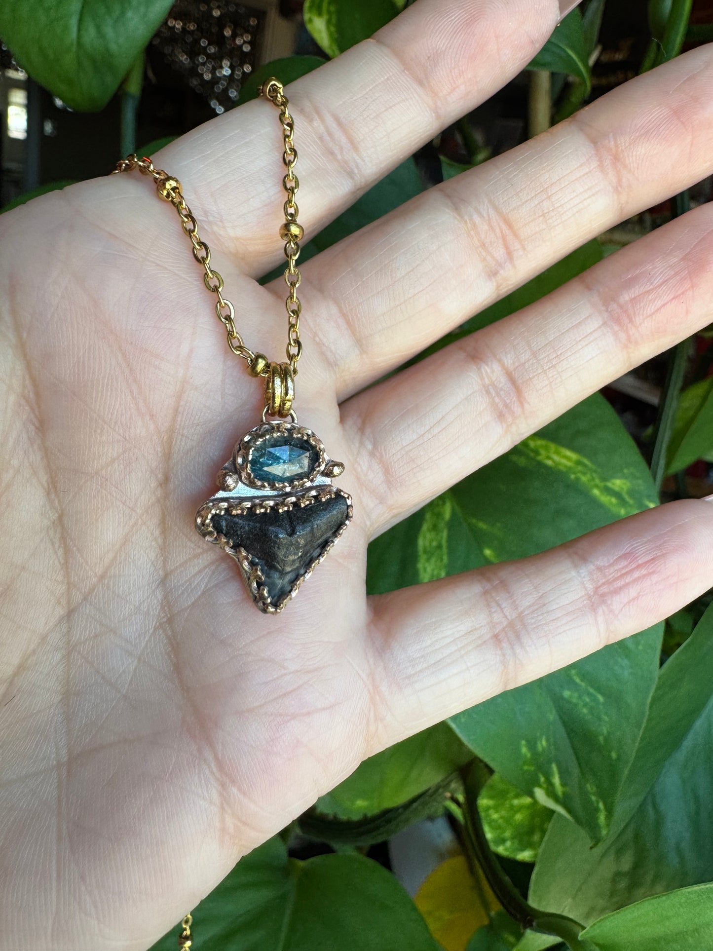 Blue Kyanite & Shark Tooth Pendant