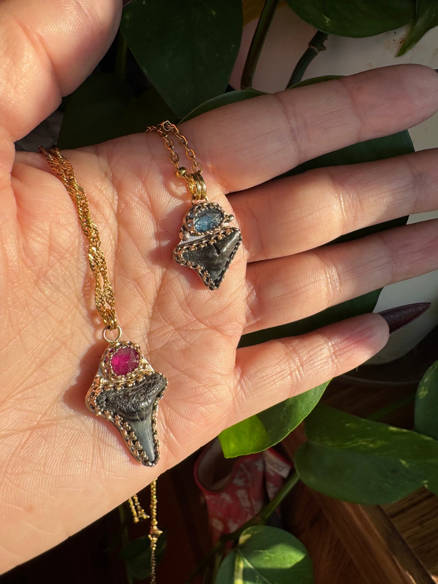 Pink Sapphire & Shark Tooth Pendant