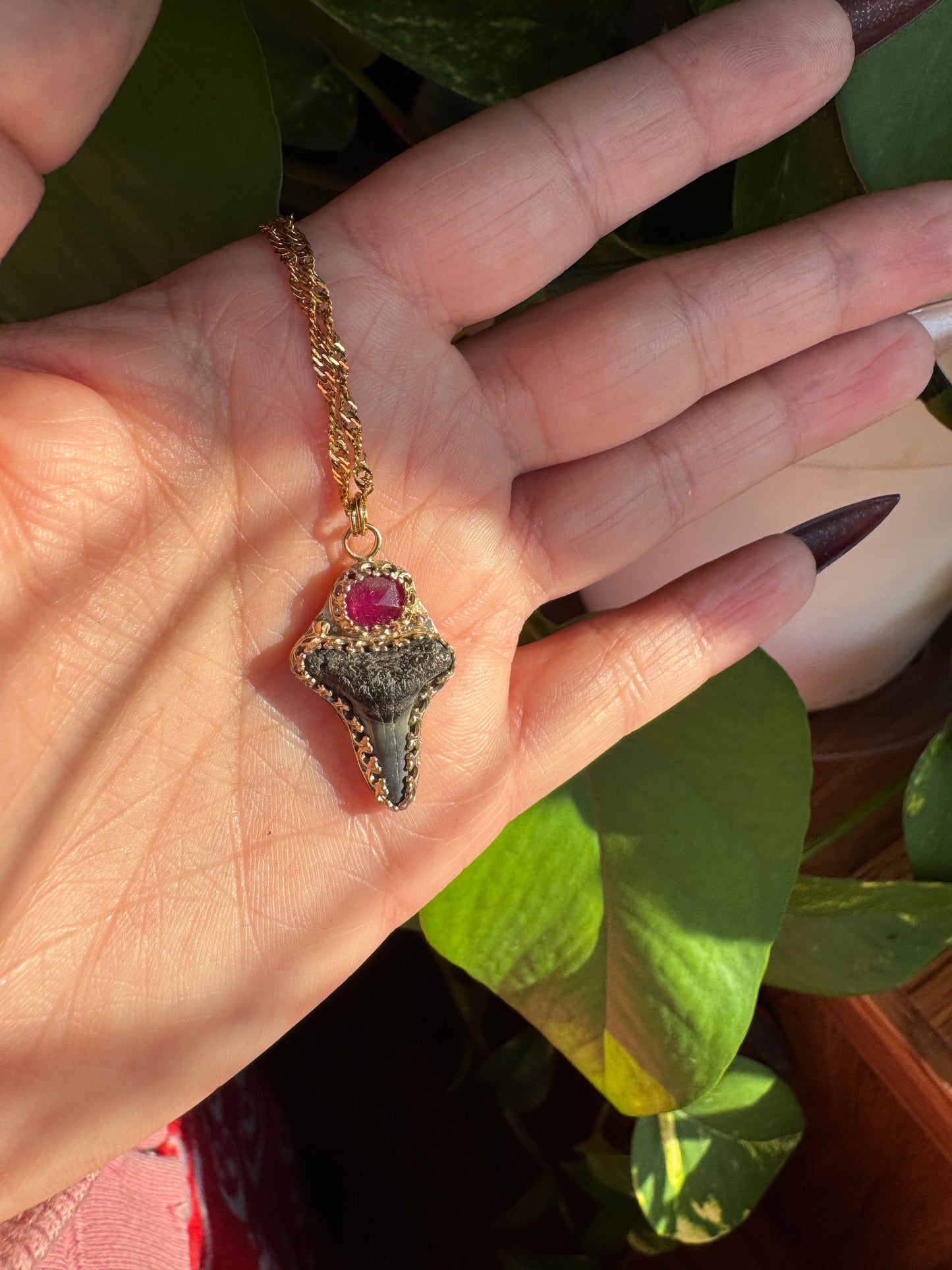 Pink Sapphire & Shark Tooth Pendant