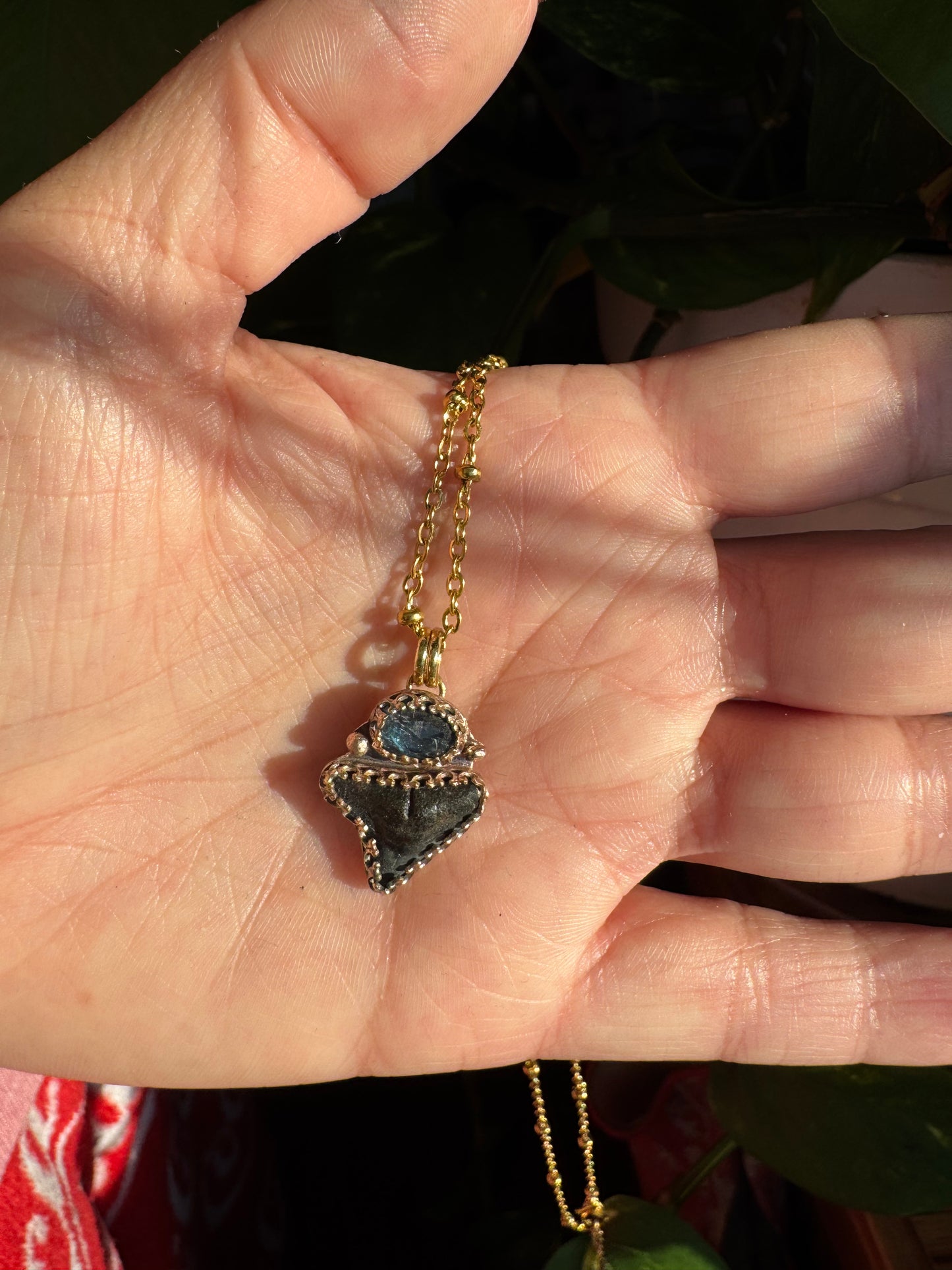 Blue Kyanite & Shark Tooth Pendant