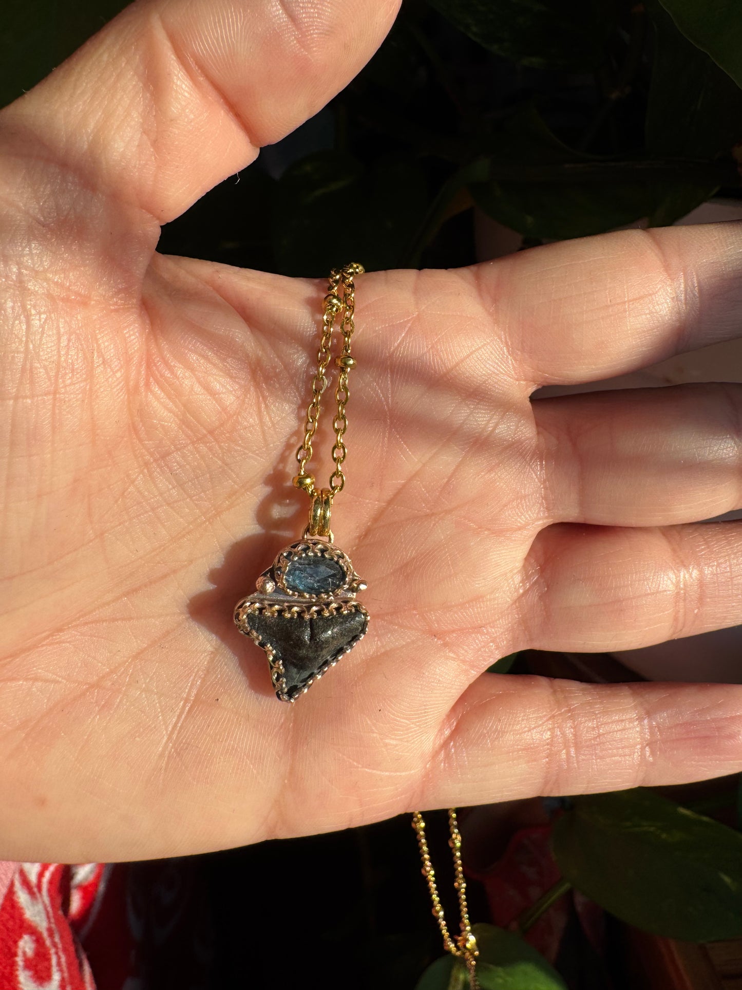 Blue Kyanite & Shark Tooth Pendant