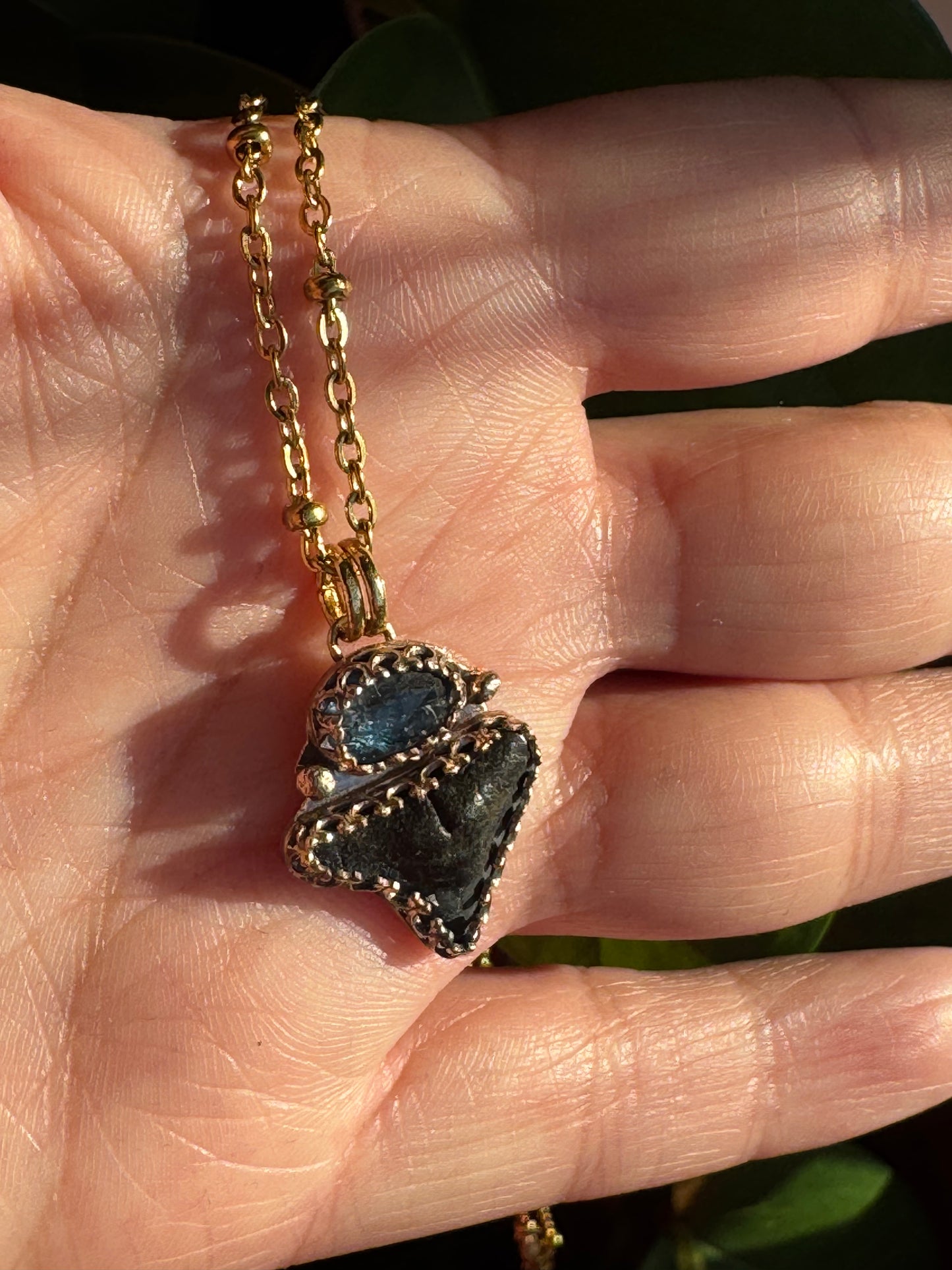 Blue Kyanite & Shark Tooth Pendant