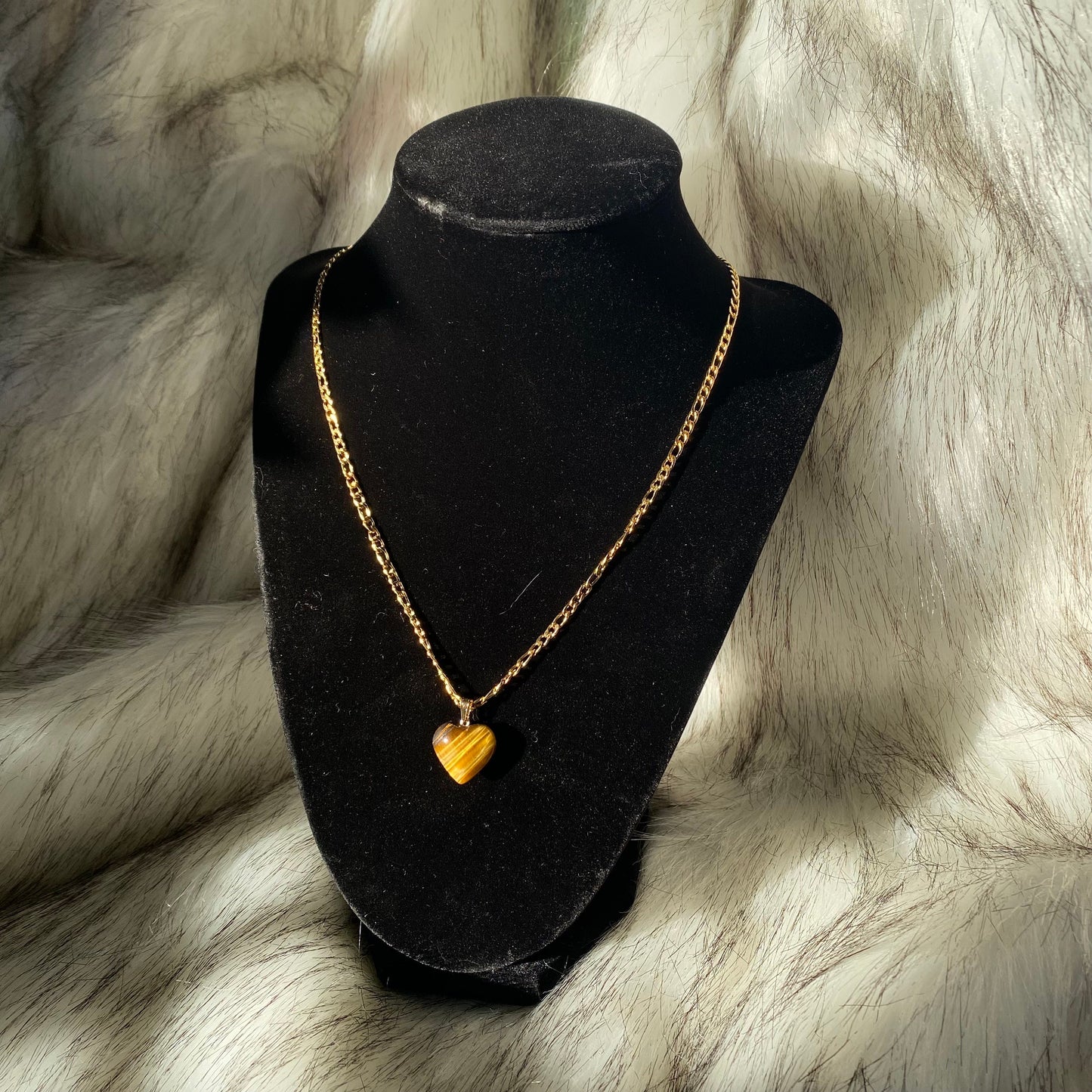 Tiger’s Eye Crystal Heart Necklace - Gold