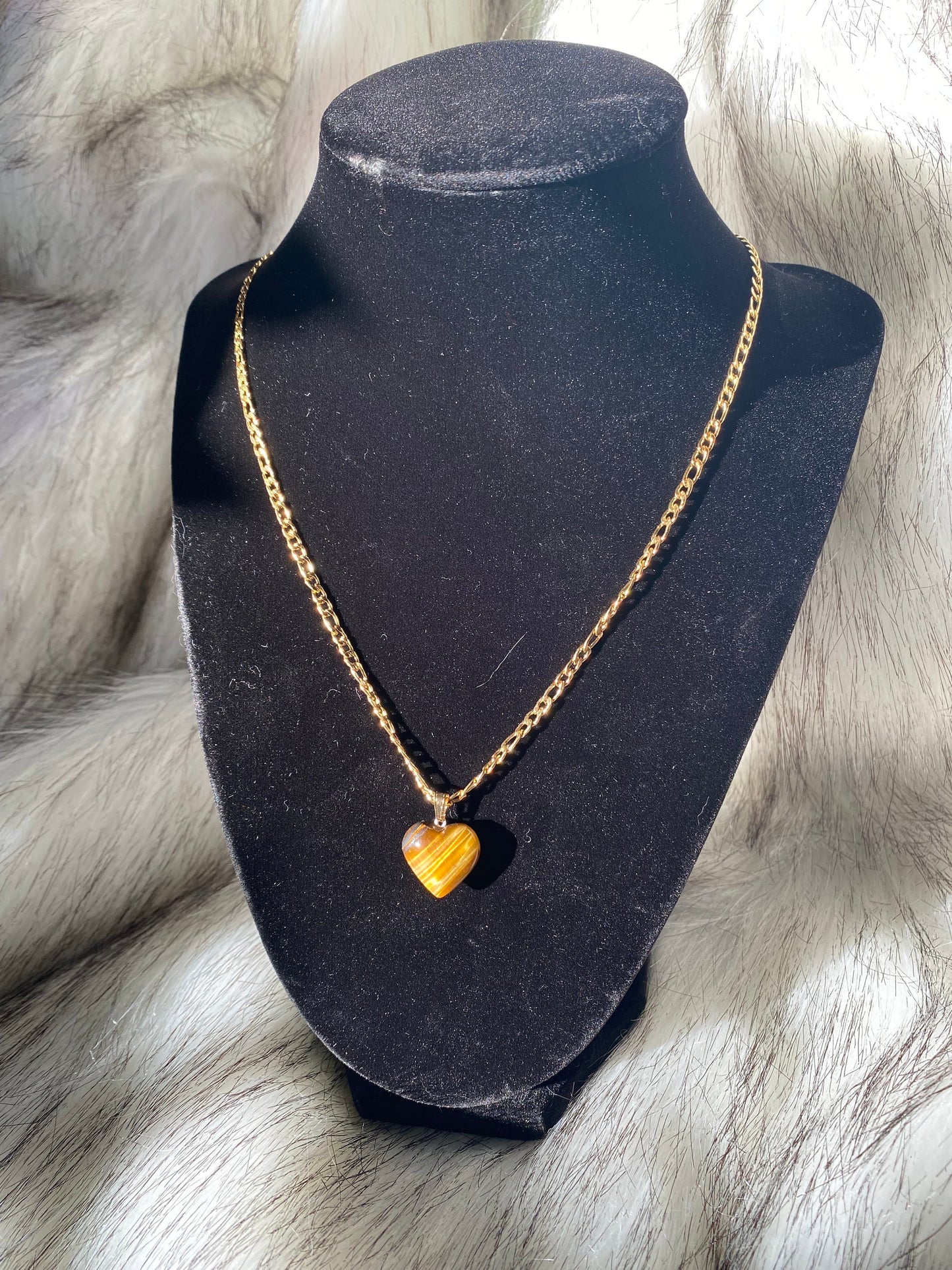 Tiger’s Eye Crystal Heart Necklace - Gold