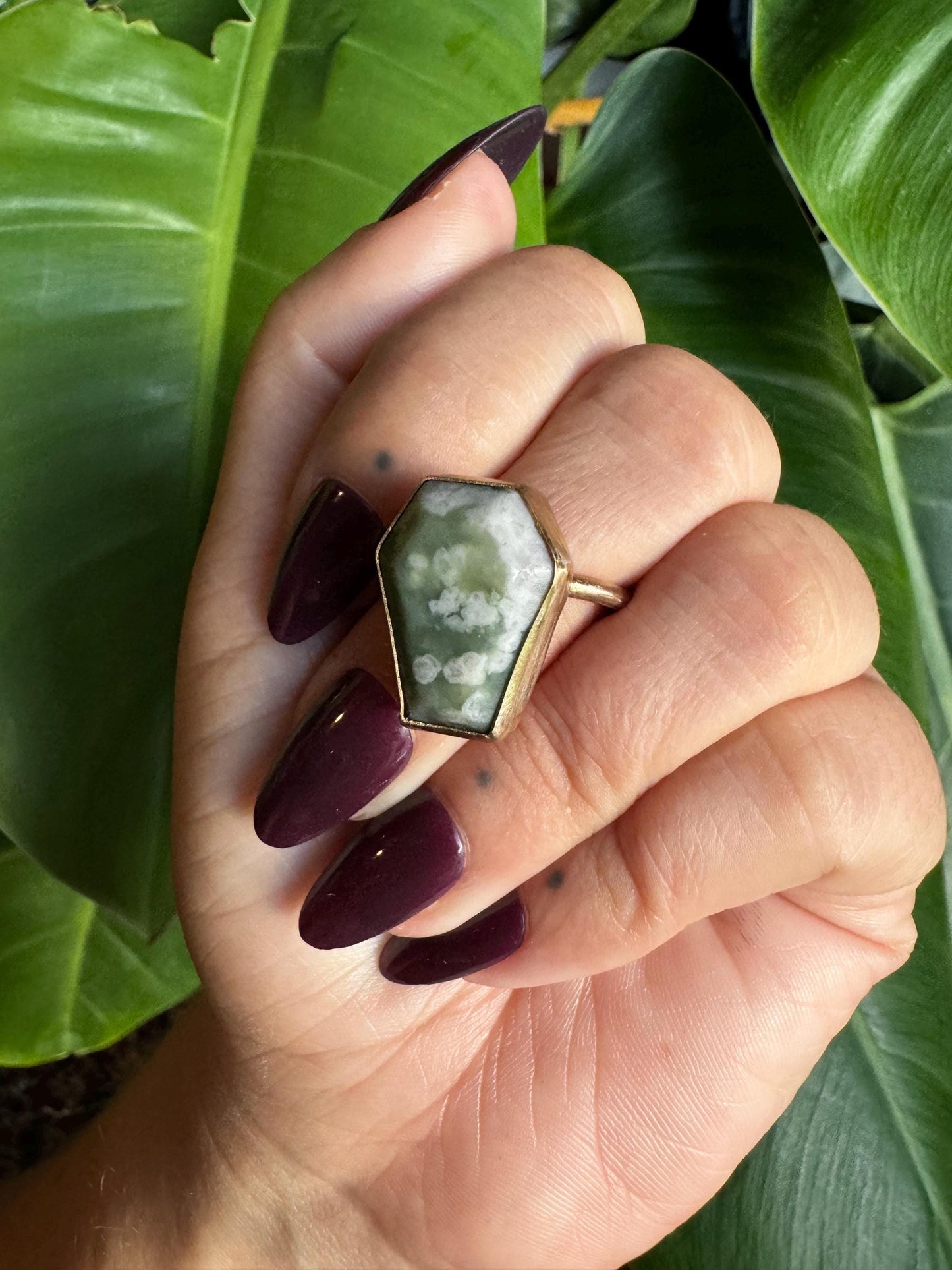 Moss Agate Coffin Ring size 7