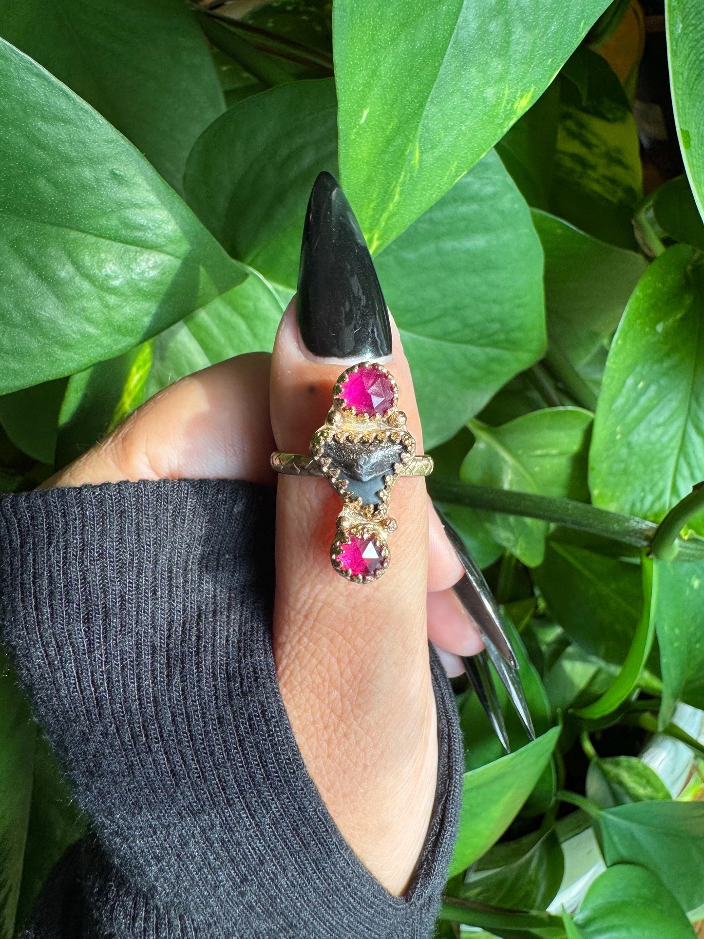 Pink Sapphire Shark Tooth Ring 8.5