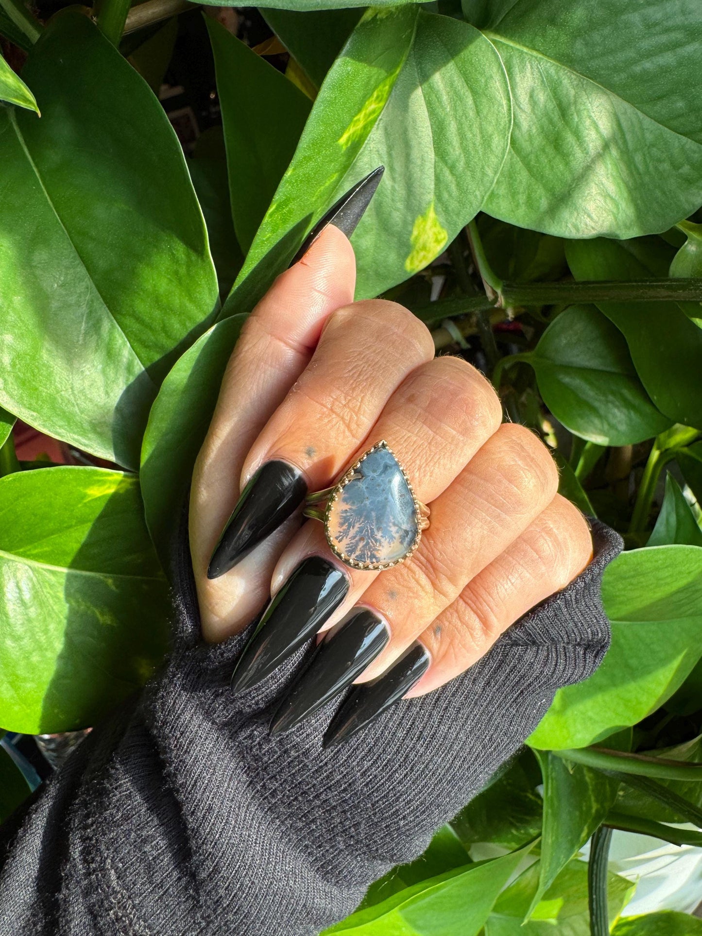 Dendritic Agate Gold Ring size 7