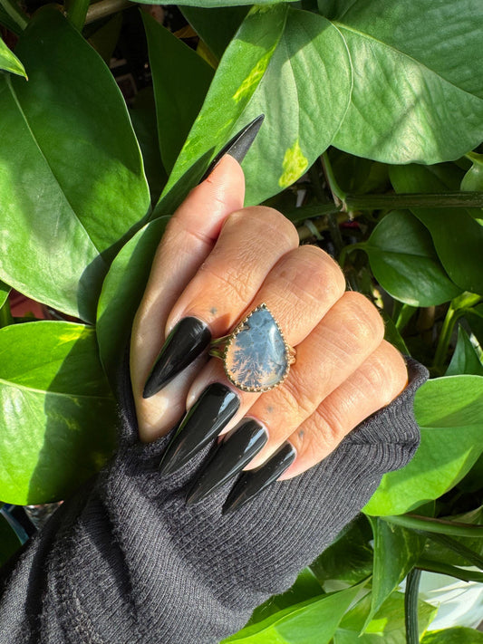 Dendritic Agate Gold Ring size 7