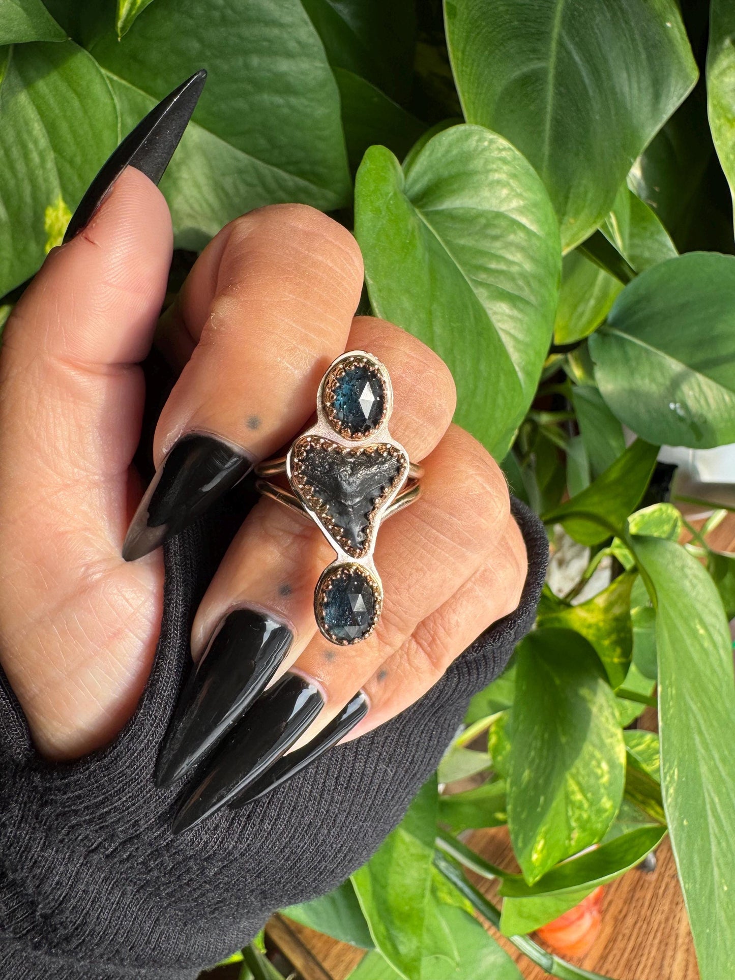 Kyanite & Shark Tooth Ring size 8